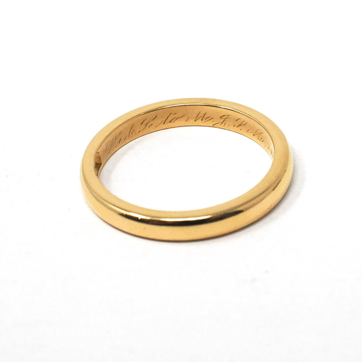 Edwardian Era Ring - Antique 22k Yellow Gold Unadorned 2.6MM Wedding Band - Dated May-31-1905 Size 6 Half Round Engraved Fine Bridal Jewelry