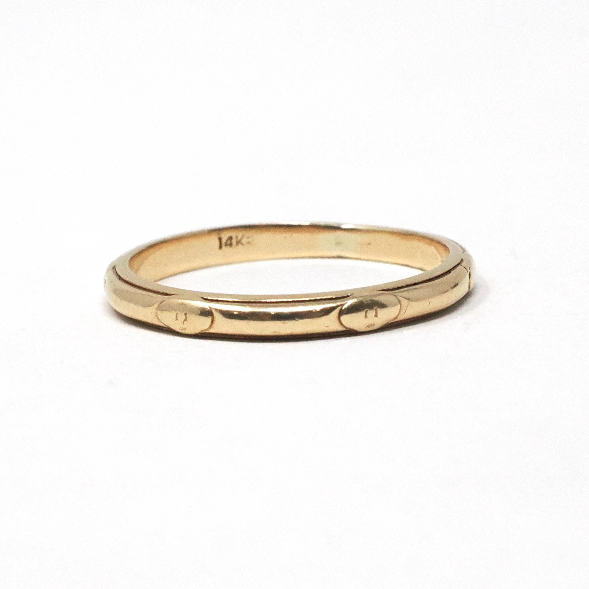 Vintage Wedding Band - Mid Century 14k Yellow Gold Milgrain Stacking Ring - Dated 1948 Size 6 3/4 Art Carved JR Wood Unisex Fine 40s Jewelry