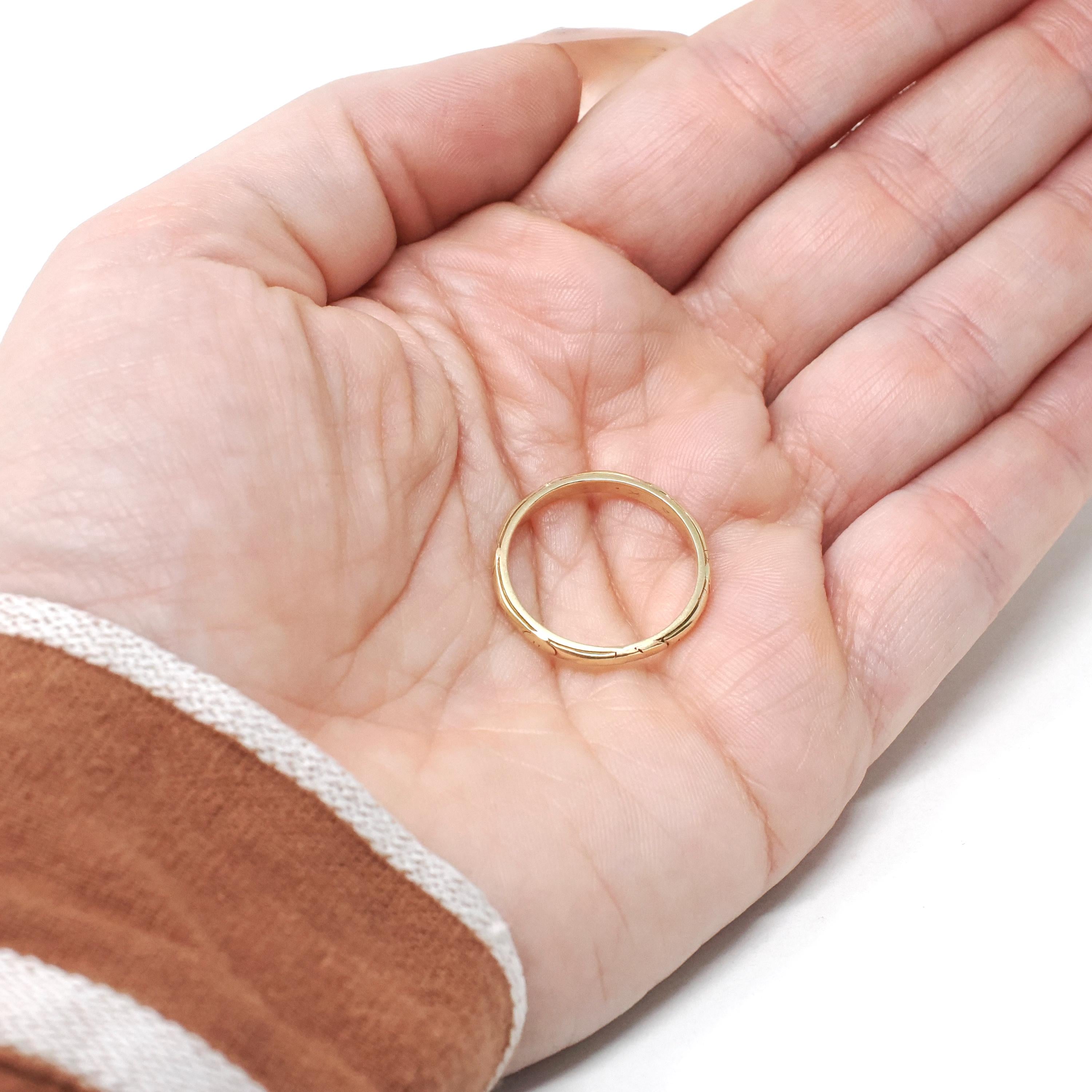 Vintage Wedding Band - Mid Century 14k Yellow Gold Milgrain Stacking Ring - Dated 1948 Size 6 3/4 Art Carved JR Wood Unisex Fine 40s Jewelry