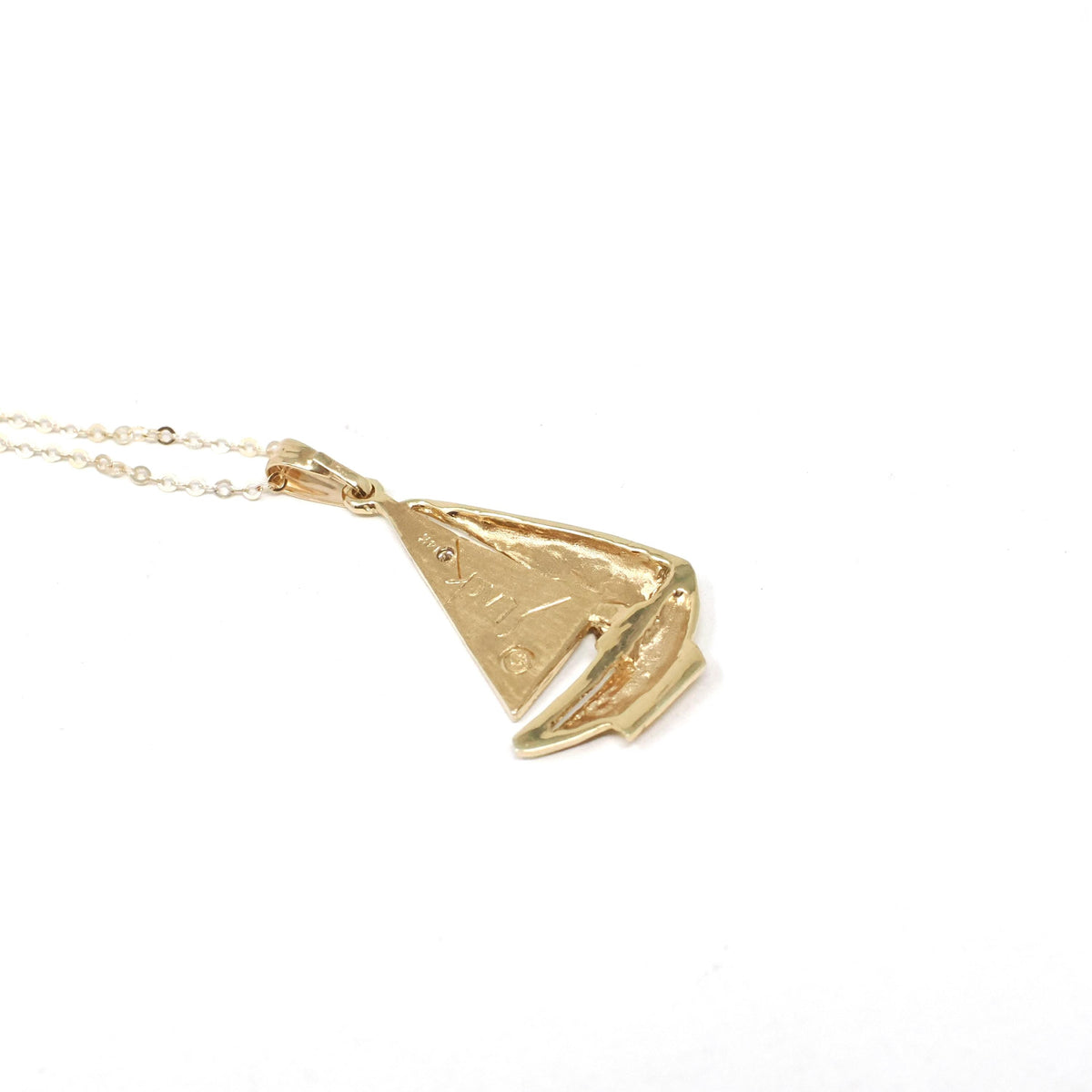 Diamond Sailboat Pendant - Estate 14k Yellow Gold Natural Gemstone Necklace Charm - Modern 2000's Era Sailing Boating Nautical Fine Jewelry