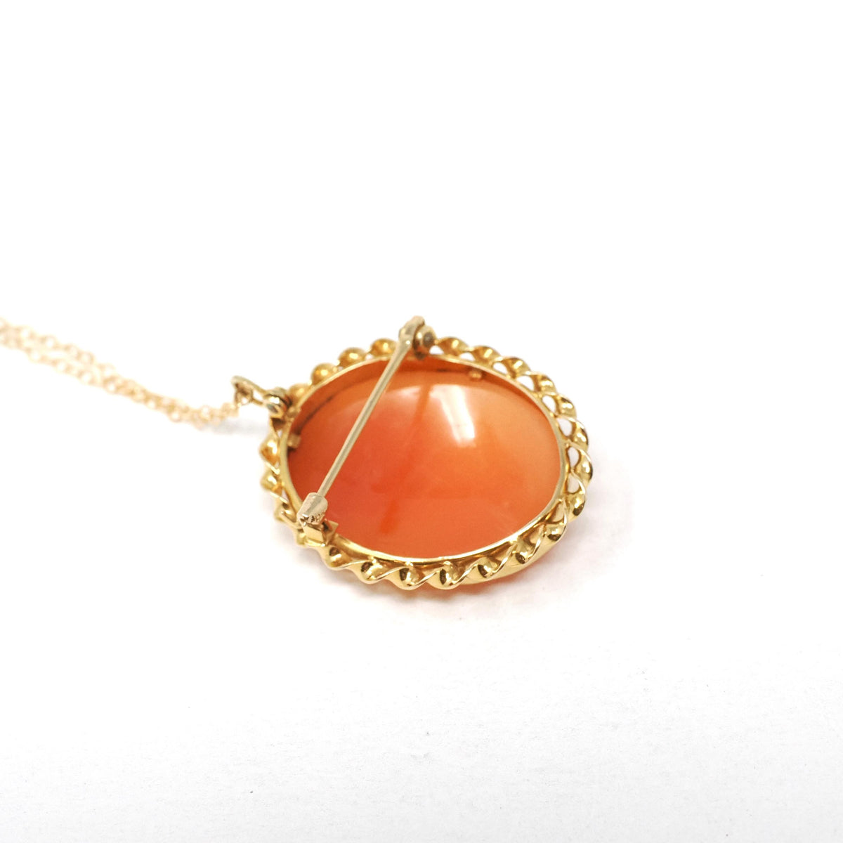 Vintage Cameo Necklace - Mid Century 14k Yellow Gold Carved Shell Woman's Profile Pendant Charm - Circa 1960s Era Statement Fine 60s Jewelry