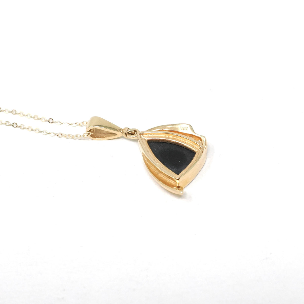Opal Doublet Pendant Necklace - Modern 14k Yellow Gold Play Of Color Gem Onyx Inlay Diamond Accents - Circa 2000s Era Modernist Fine Jewelry