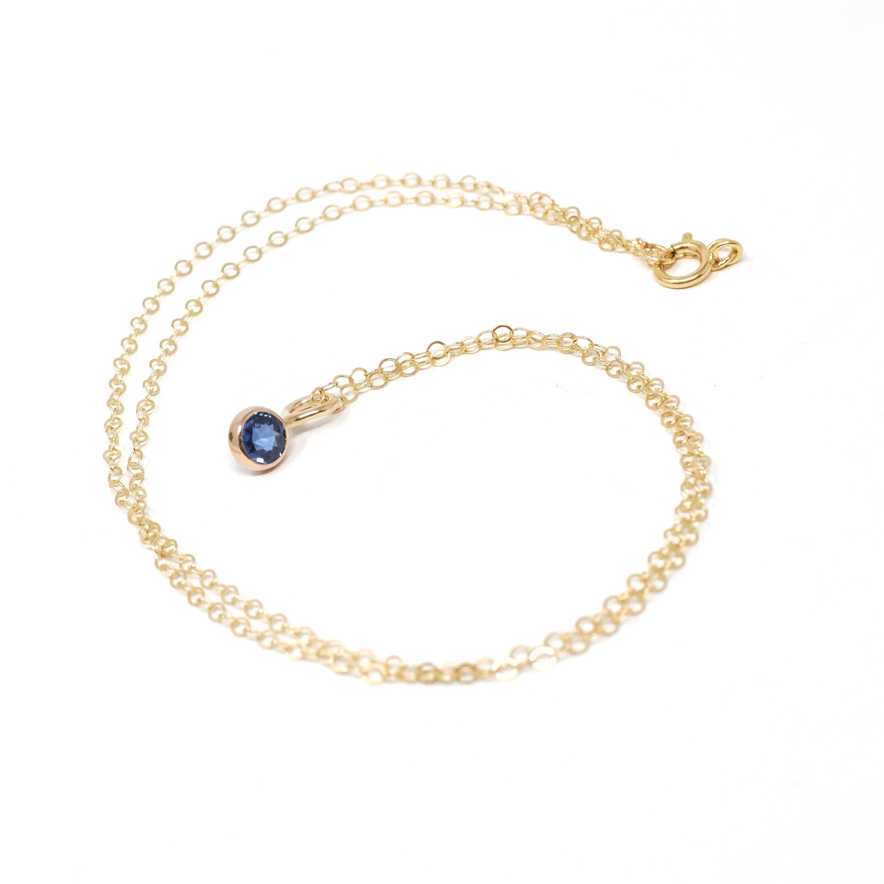 Created Sapphire Conversion Charm - Edwardian 14k Yellow Gold Blue Gem Pendant Necklace - Circa 1910s Era Upcycled Fine Birthstone Jewelry