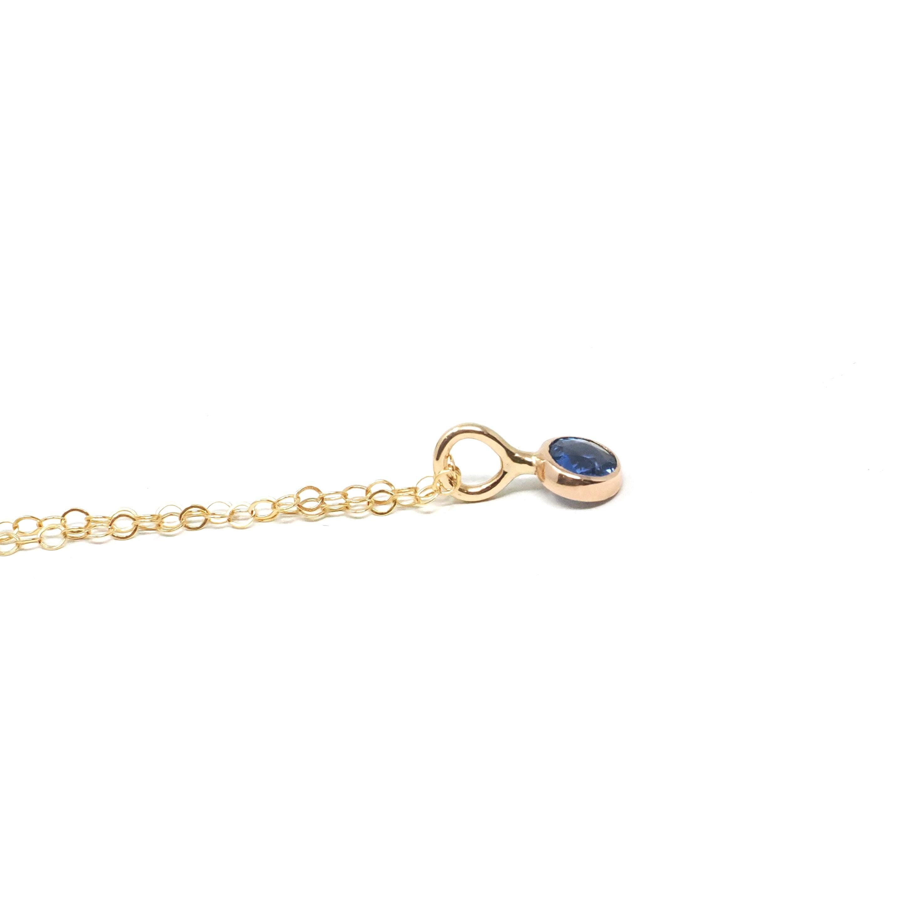Created Sapphire Conversion Charm - Edwardian 14k Yellow Gold Blue Gem Pendant Necklace - Circa 1910s Era Upcycled Fine Birthstone Jewelry