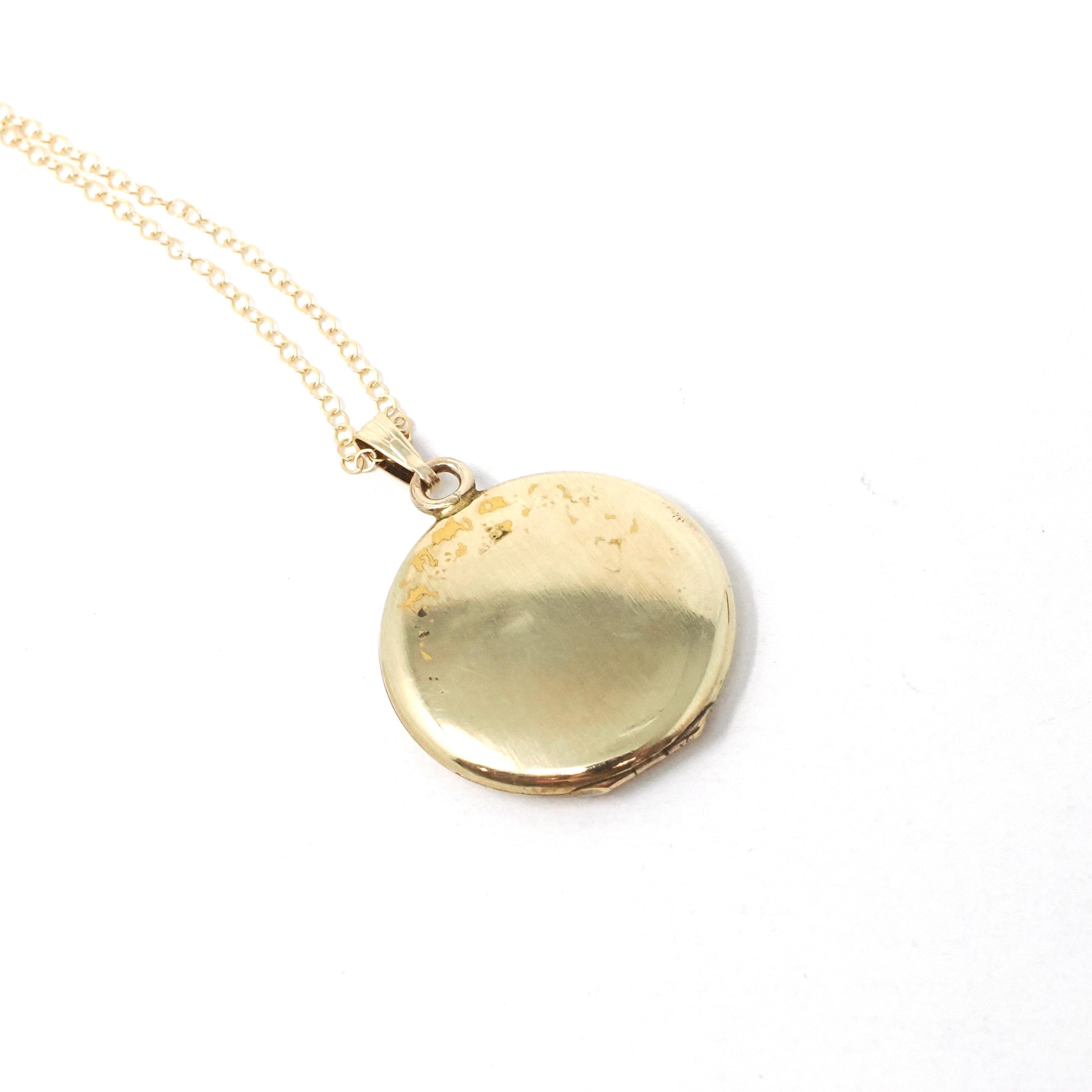 Antique "BJC" Locket - Edwardian Gold Filled Round Engraved Photo Pendant Necklace - Antique 1900s Photograph Monogrammed Keepsake Jewelry