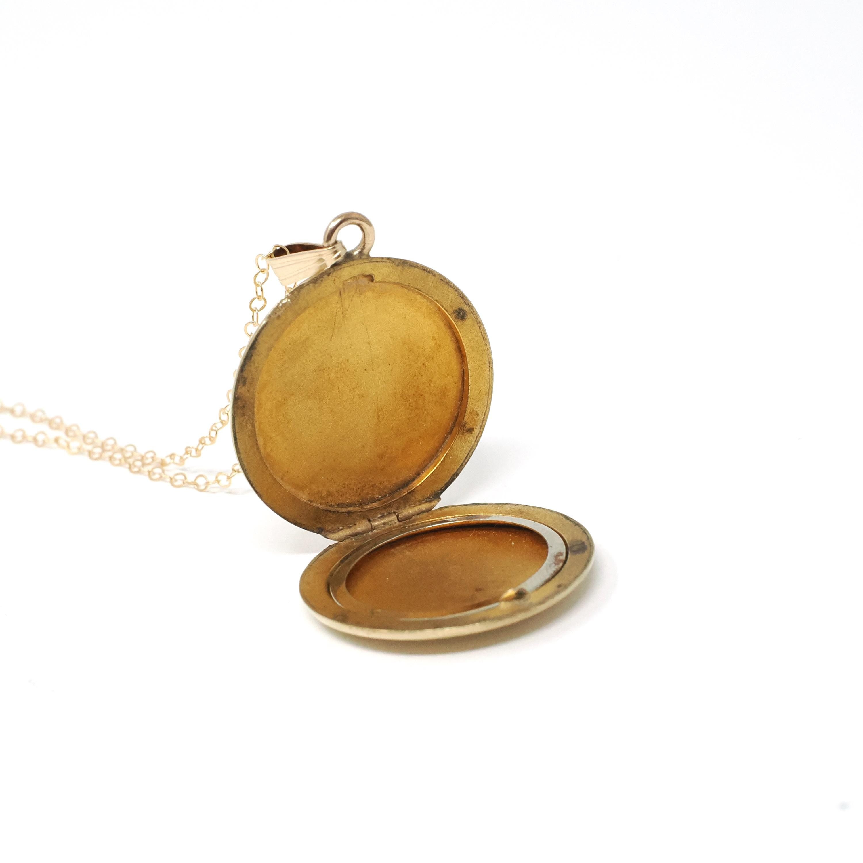 Antique "BJC" Locket - Edwardian Gold Filled Round Engraved Photo Pendant Necklace - Antique 1900s Photograph Monogrammed Keepsake Jewelry