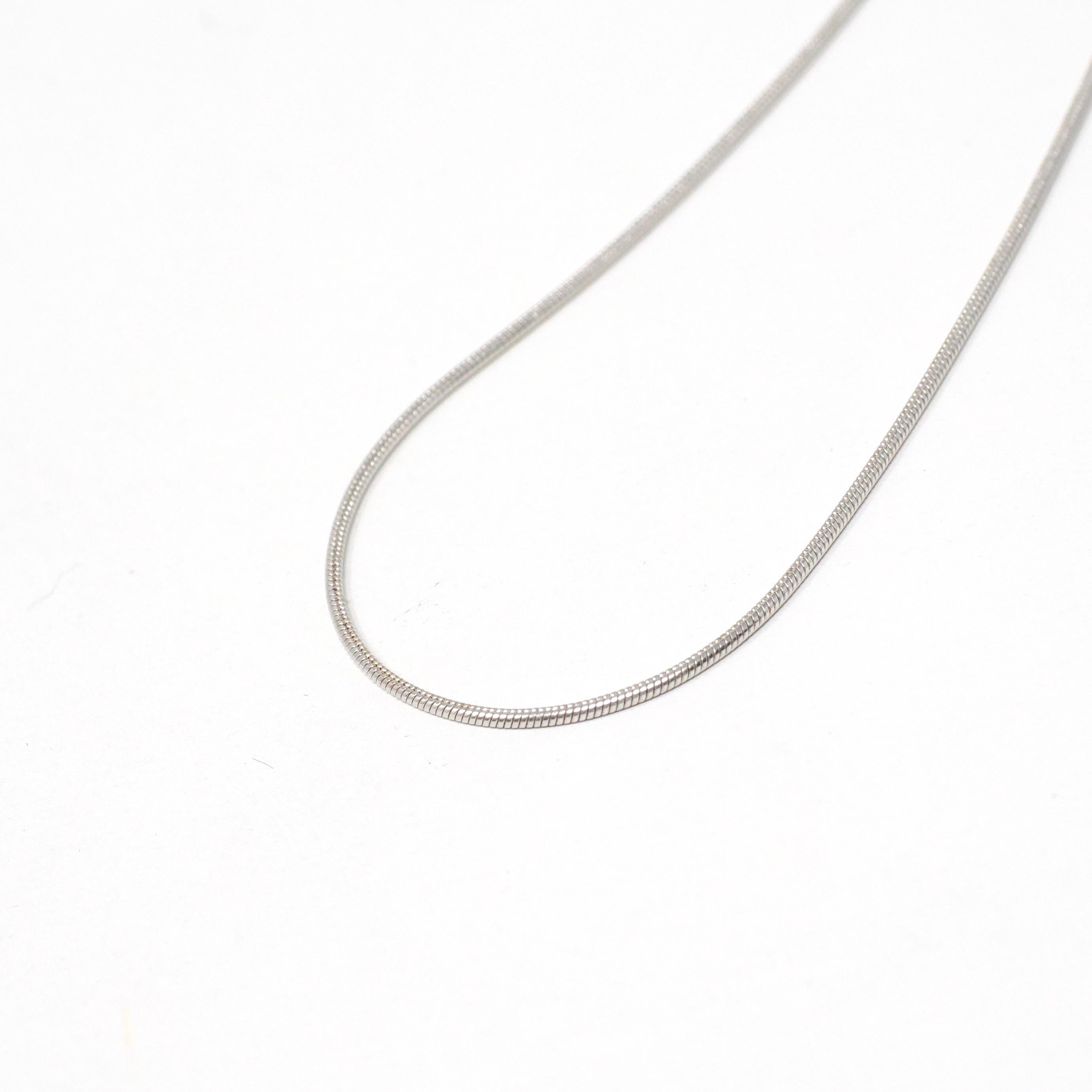 Snake Chain Necklace - Estate 14k White Gold 16 Inch 1.0 MM Lobster Claw Clasp - Modern Circa 2000's Era Fashion Accessory Unisex Jewelry