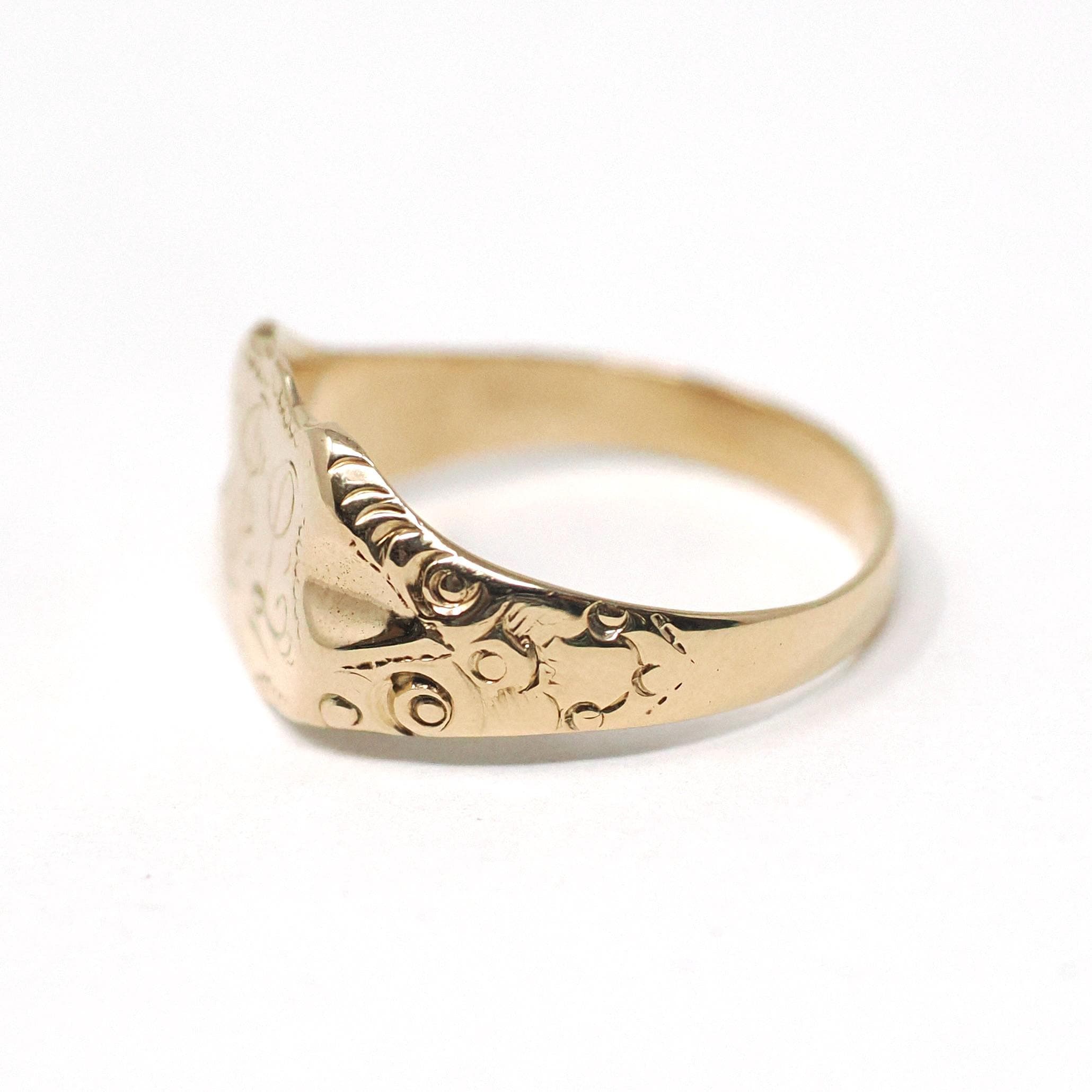 Antique "JL" Signet Ring - Edwardian Era 14k Yellow Gold Script Shield Men's Unisex Statement - Vintage Early 1900s Era Size 12 Fine Jewelry