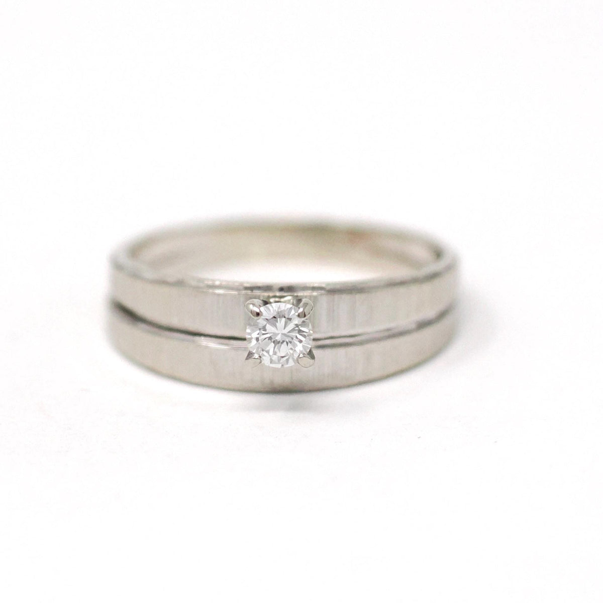 Vintage Wedding Ring Set - Mid Century 14k White Gold Natural Diamond Soldered Pair - Circa 1960s Size 9 Engagement Bridal Fine 60s Jewelry