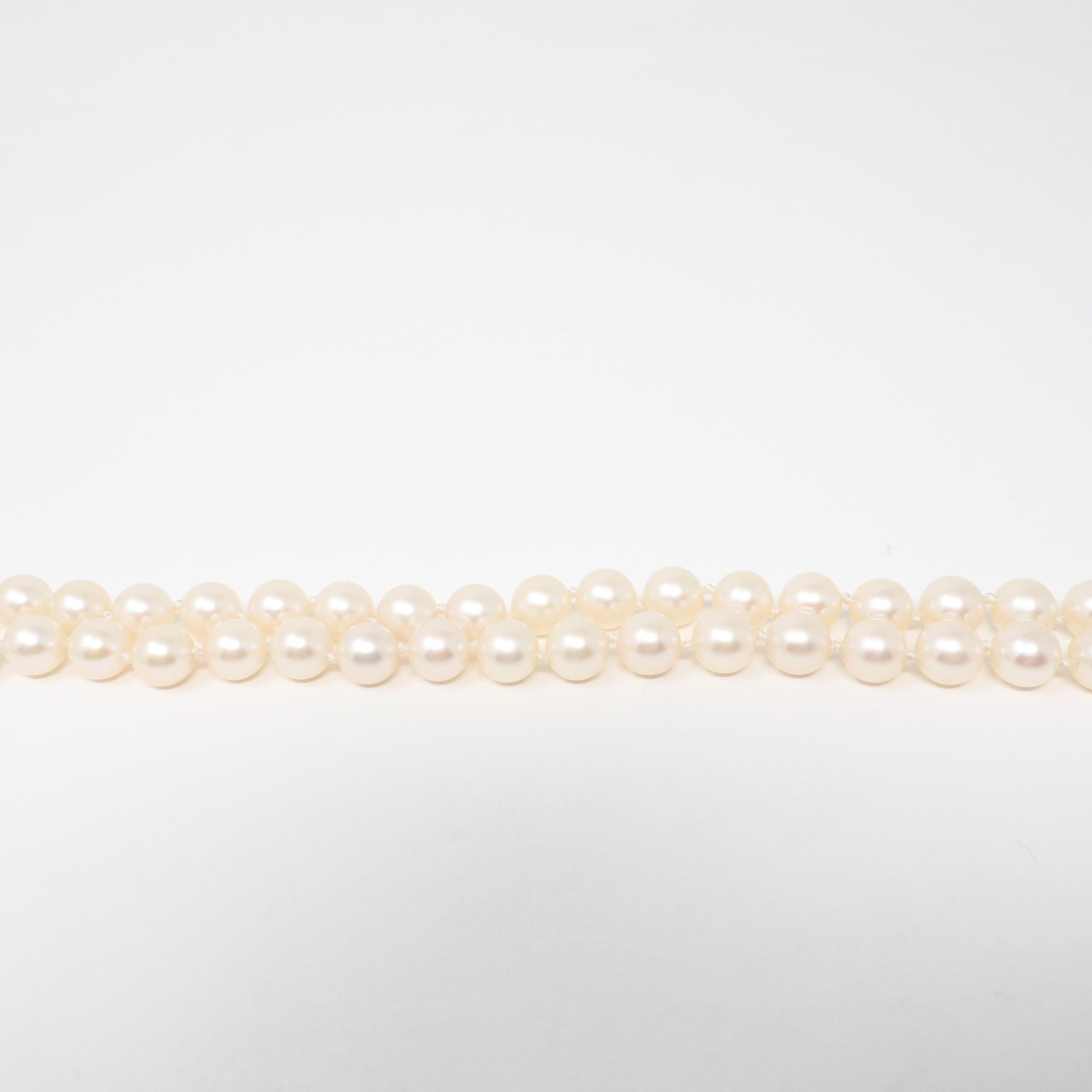 Cultured Pearl Necklace - Vintage 14k White Gold Individually Knotted 7 MM Strand - Mid Century Era Circa 1960s Era Statement Fine Jewelry