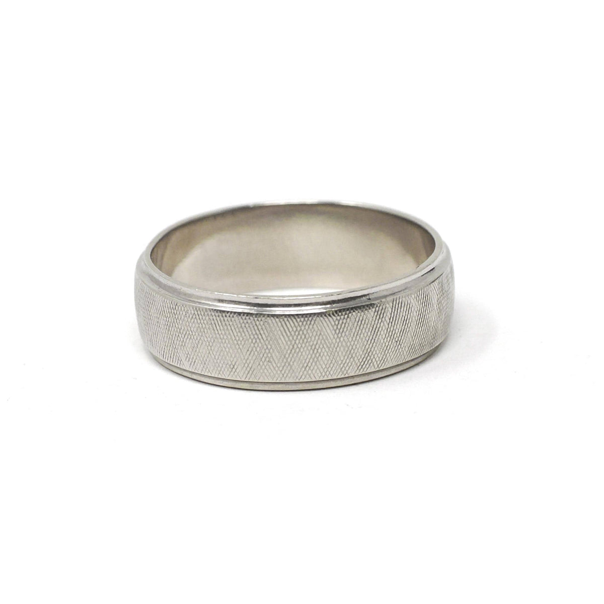 Vintage Wedding Ring - Retro 14k White Gold Florentine Textured Cigar Band - Circa 1960s Era Size 6 1/2 Half Round Fine Statement Jewelry