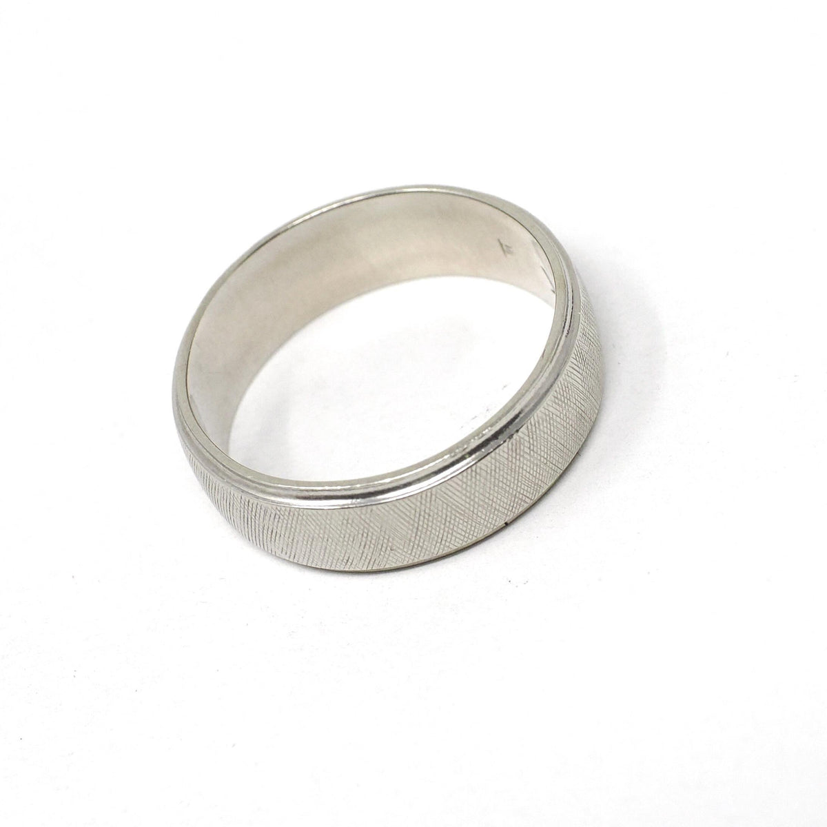 Vintage Wedding Ring - Retro 14k White Gold Florentine Textured Cigar Band - Circa 1960s Era Size 6 1/2 Half Round Fine Statement Jewelry