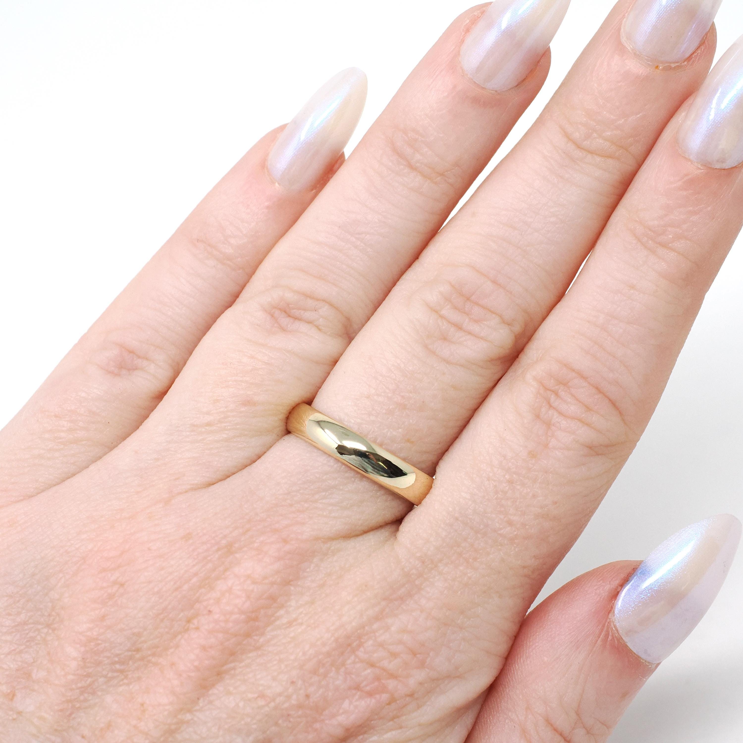 Vintage Wedding Band - Retro Era 14k Yellow Gold Unadorned 3.8 MM Comfort Fit Ring - Circa 1960s Era Size 5 1/2 Art Carved J.R. Wood Jewelry