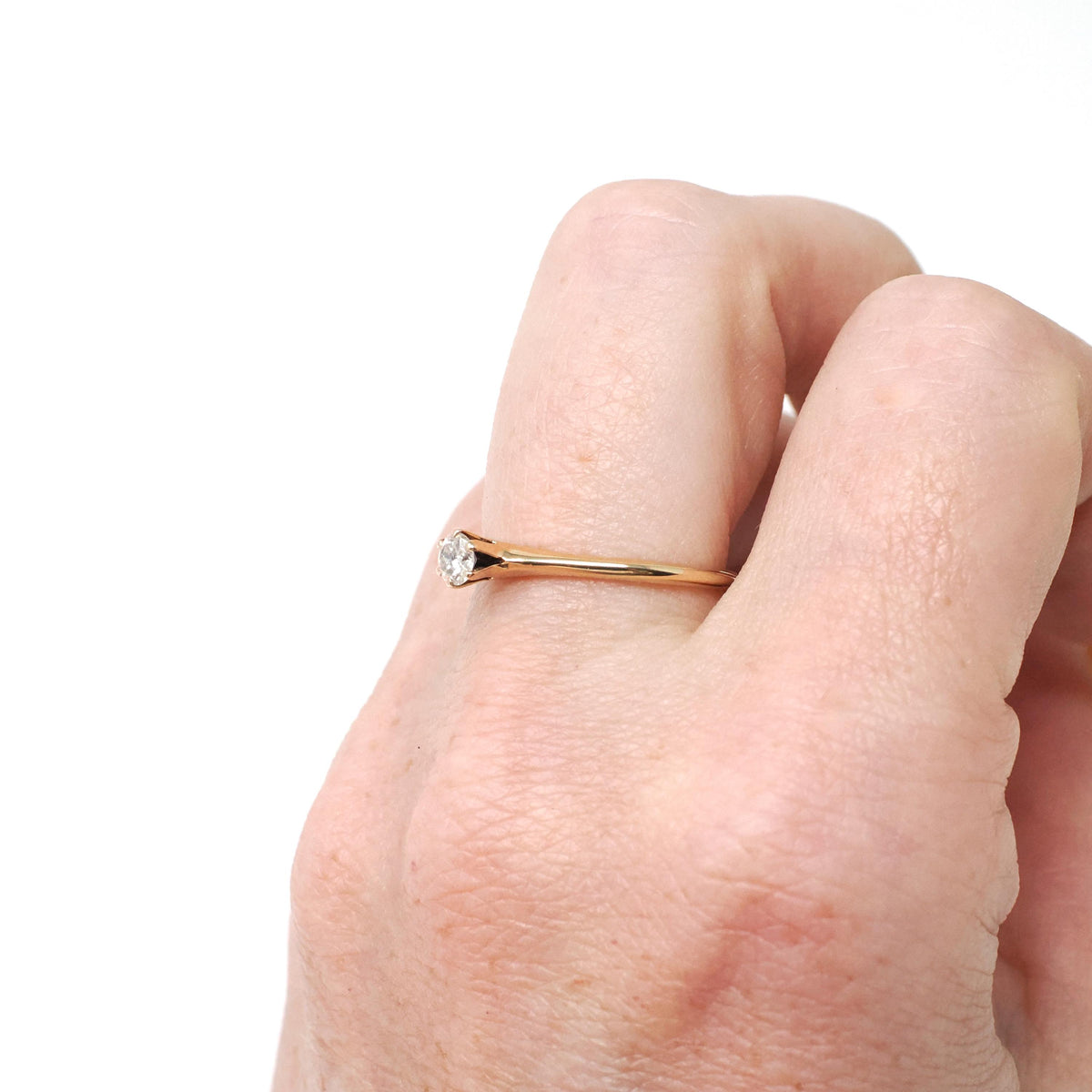 Vintage Diamond Ring - Mid Century 14k Yellow Gold .17 CTW Round Solitaire - Circa 1940s Size 6 1/4 OB Ostby Barton Fine Engagement Jewelry