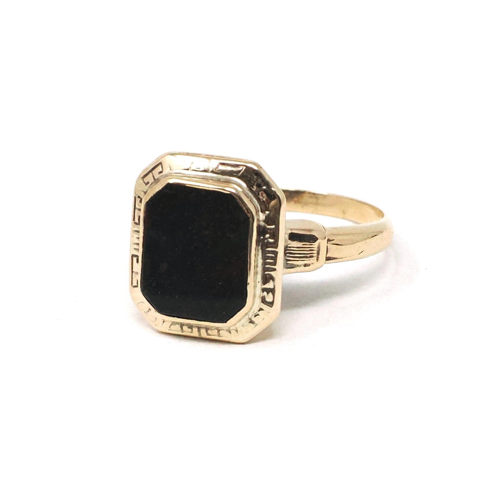 Vintage Bloodstone Ring - Art Deco 10k Yellow Gold Green & Oxblood Red Gemstone - Circa 1930s March Birthstone Size 6 Greek Key Fine Jewelry