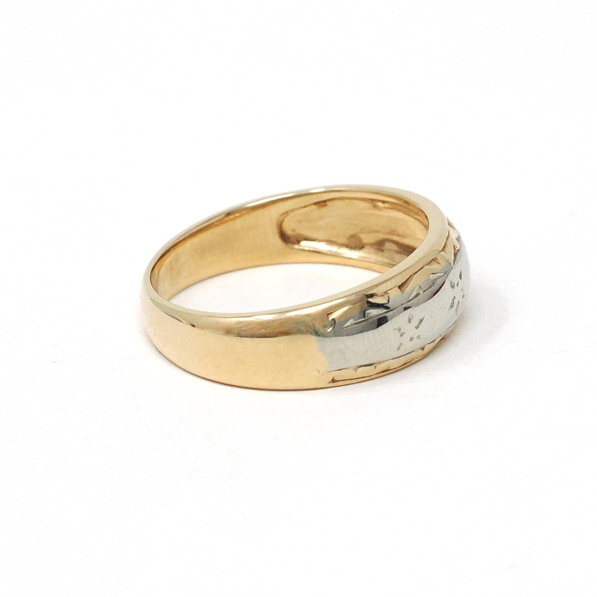Vintage Star Band - Retro 14k Yellow & White Gold Men's Unisex Celestial Wedding Ring - Circa 1970s Size 10 Two Tone Stacking Fine Jewelry