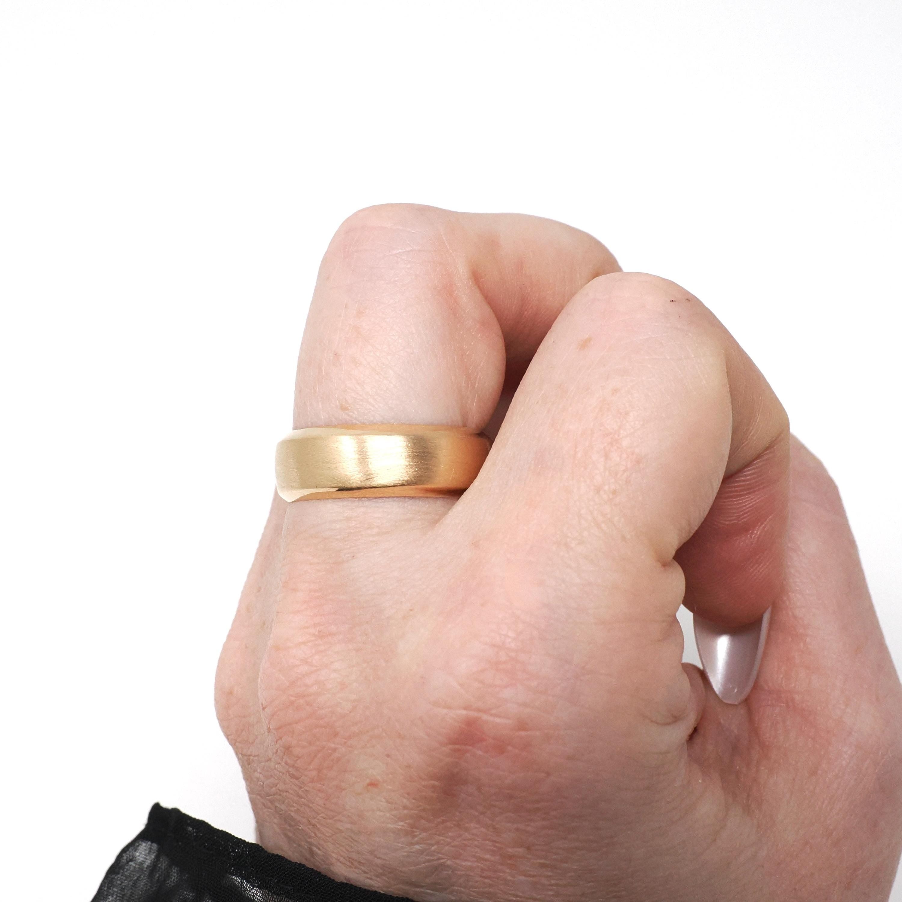 Victorian Wedding Band - Antique 14k Yellow Gold Brushed Satin Finish Unisex Ring - Circa Dated Christmas Day 1881 Size 8 1/2 Fine Jewelry