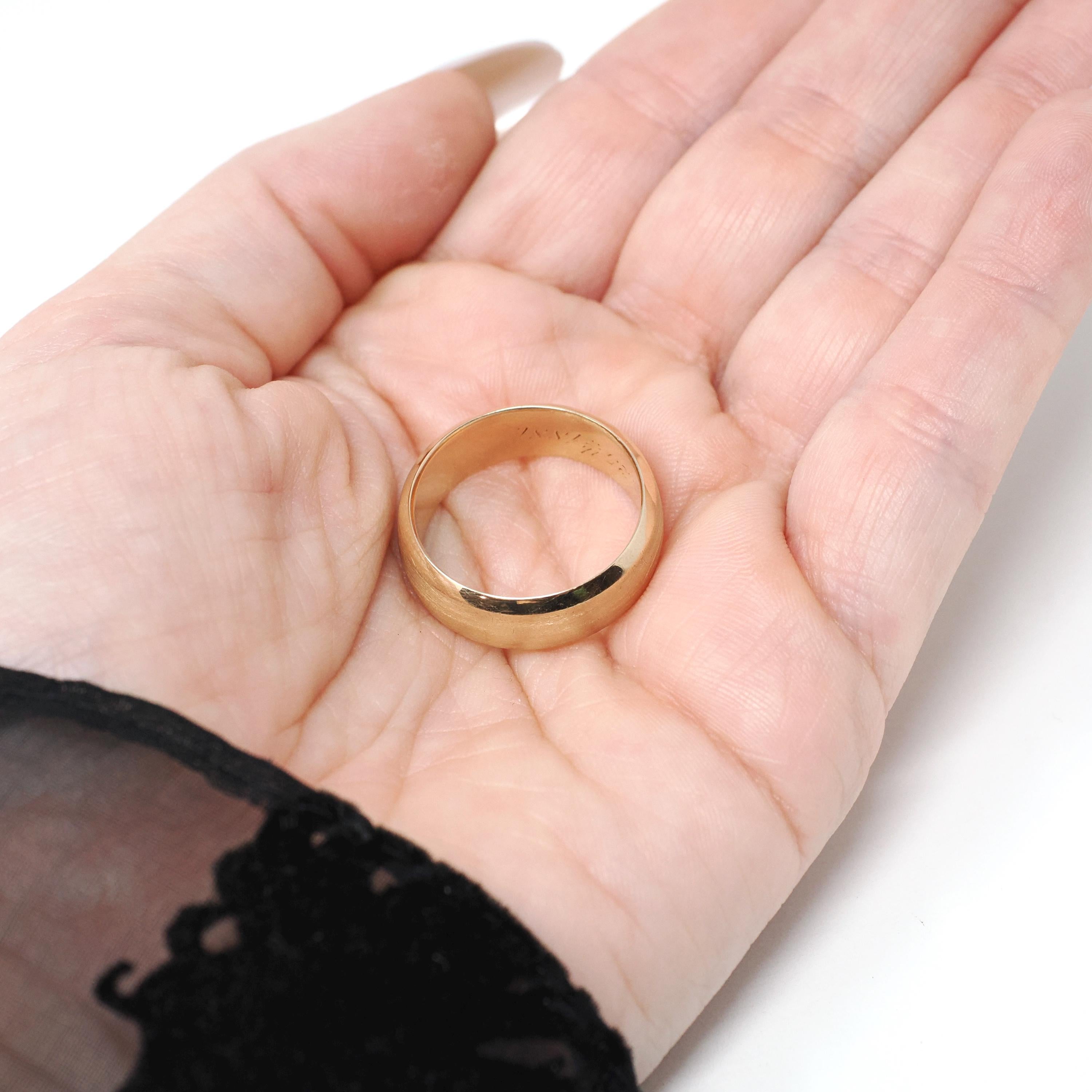 Victorian Wedding Band - Antique 14k Yellow Gold Brushed Satin Finish Unisex Ring - Circa Dated Christmas Day 1881 Size 8 1/2 Fine Jewelry