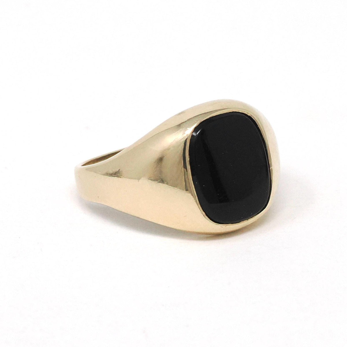 Modern Onyx Ring - Estate 10k Yellow Gold Black Chalcedony Gemstone - Circa 2000's Era Size 9 1/4 Men's Unisex Fine Statement Jewelry