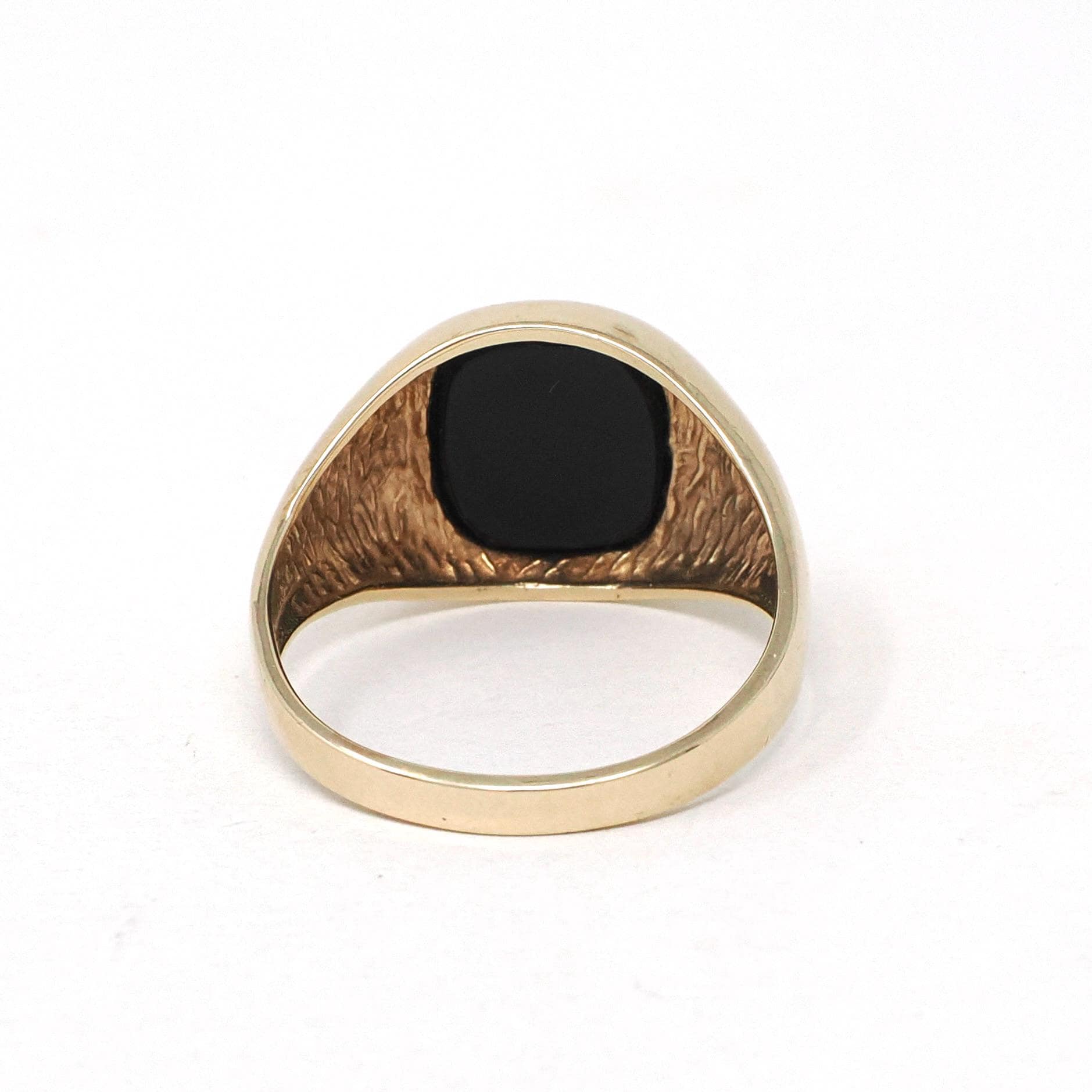 Modern Onyx Ring - Estate 10k Yellow Gold Black Chalcedony Gemstone - Circa 2000's Era Size 9 1/4 Men's Unisex Fine Statement Jewelry