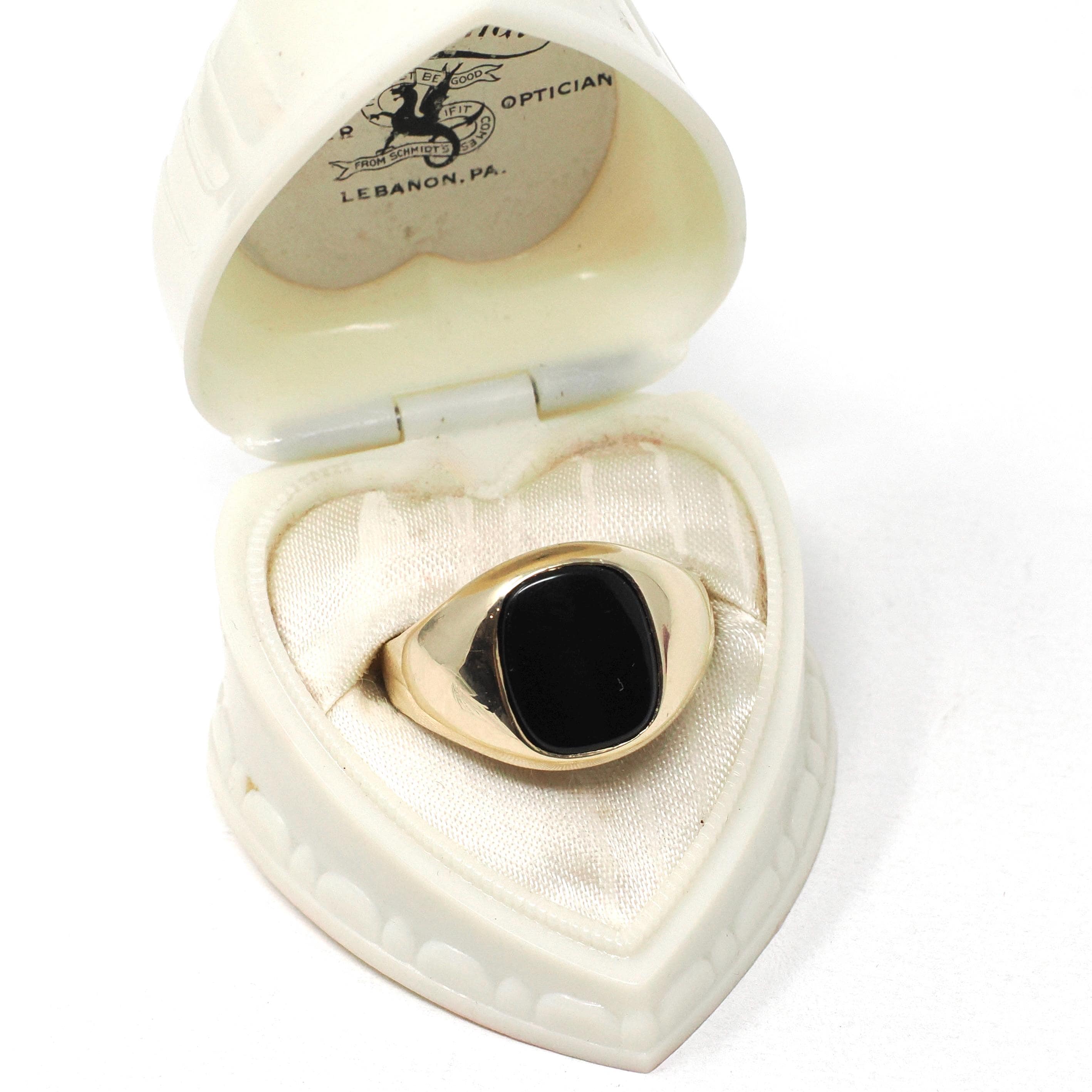 Modern Onyx Ring - Estate 10k Yellow Gold Black Chalcedony Gemstone - Circa 2000's Era Size 9 1/4 Men's Unisex Fine Statement Jewelry