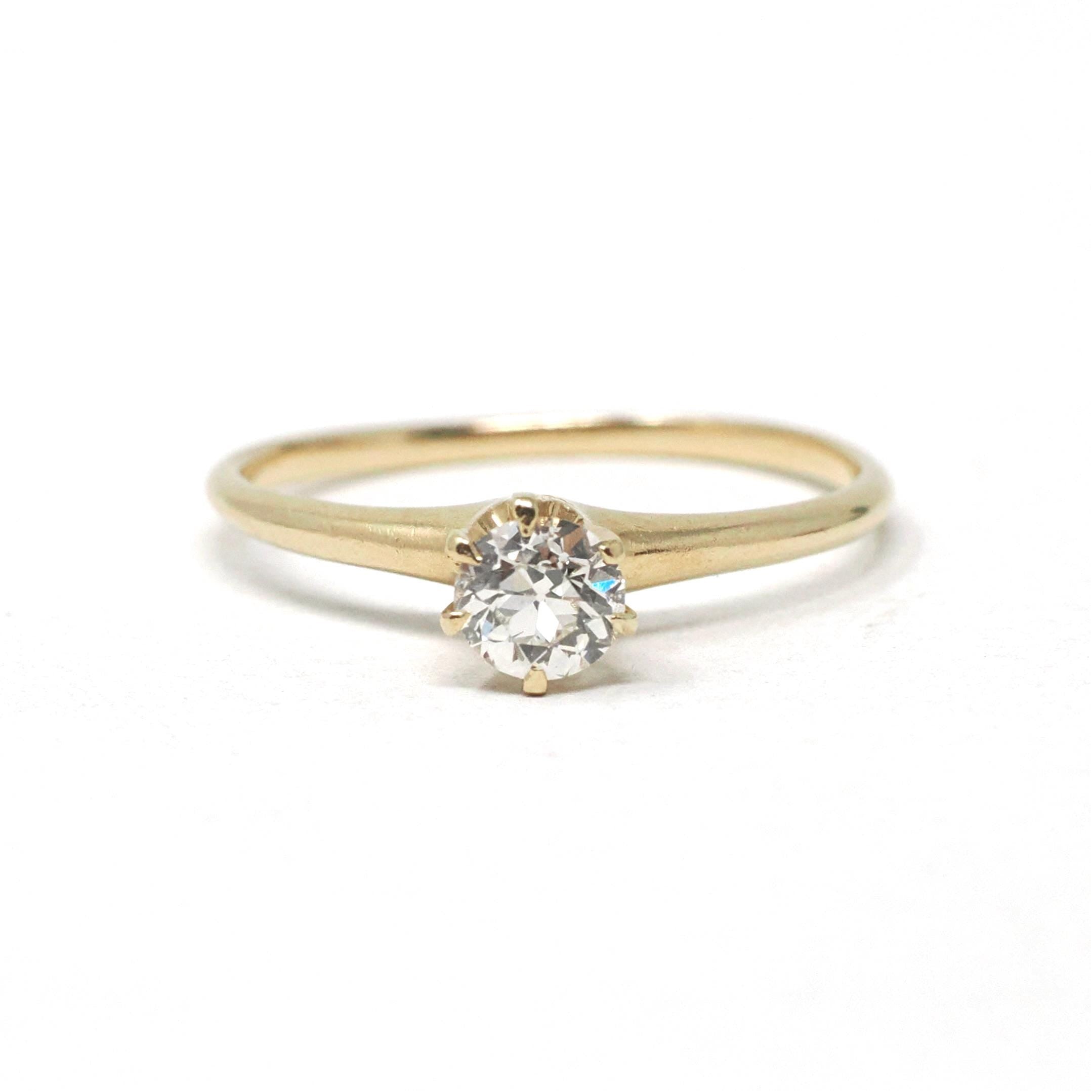 Antique Diamond Ring - Edwardian 14k Yellow Gold .30 CT Natural Old European Cut - Circa 1910s Size 6 3/4 Fine Wedding Engagement Jewelry