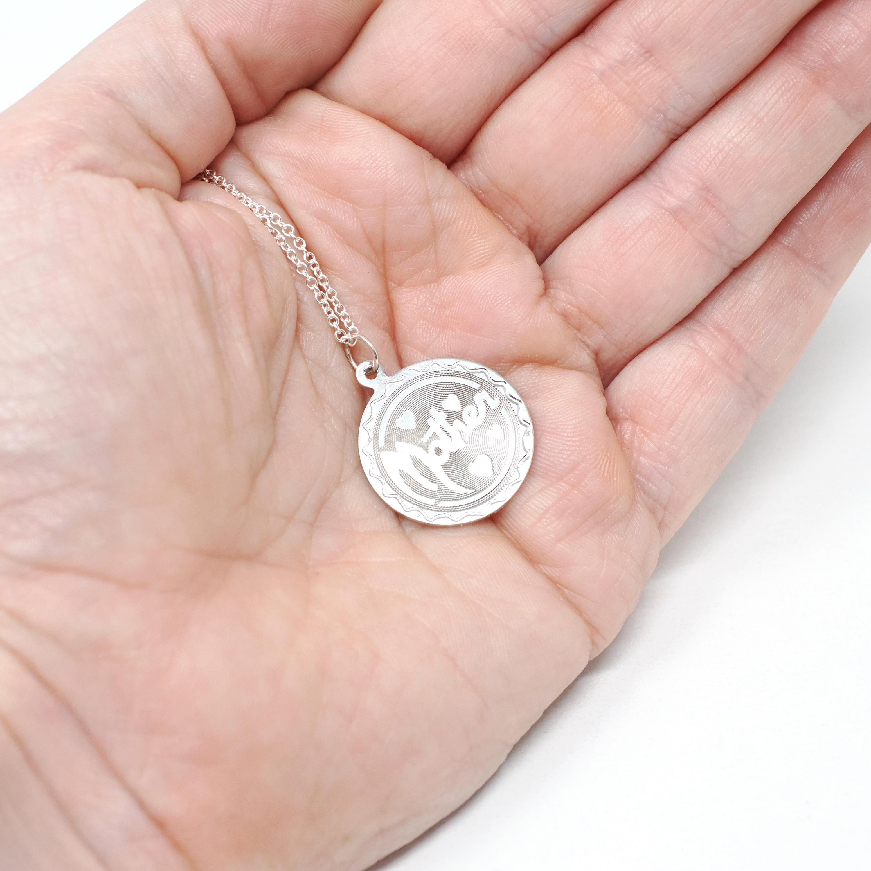Vintage Mother Necklace - Retro Sterling Silver Round Hearts Charm Pendant - Circa 1970s Era Mom Love Token Mothers Day Gift 70s Jewelry