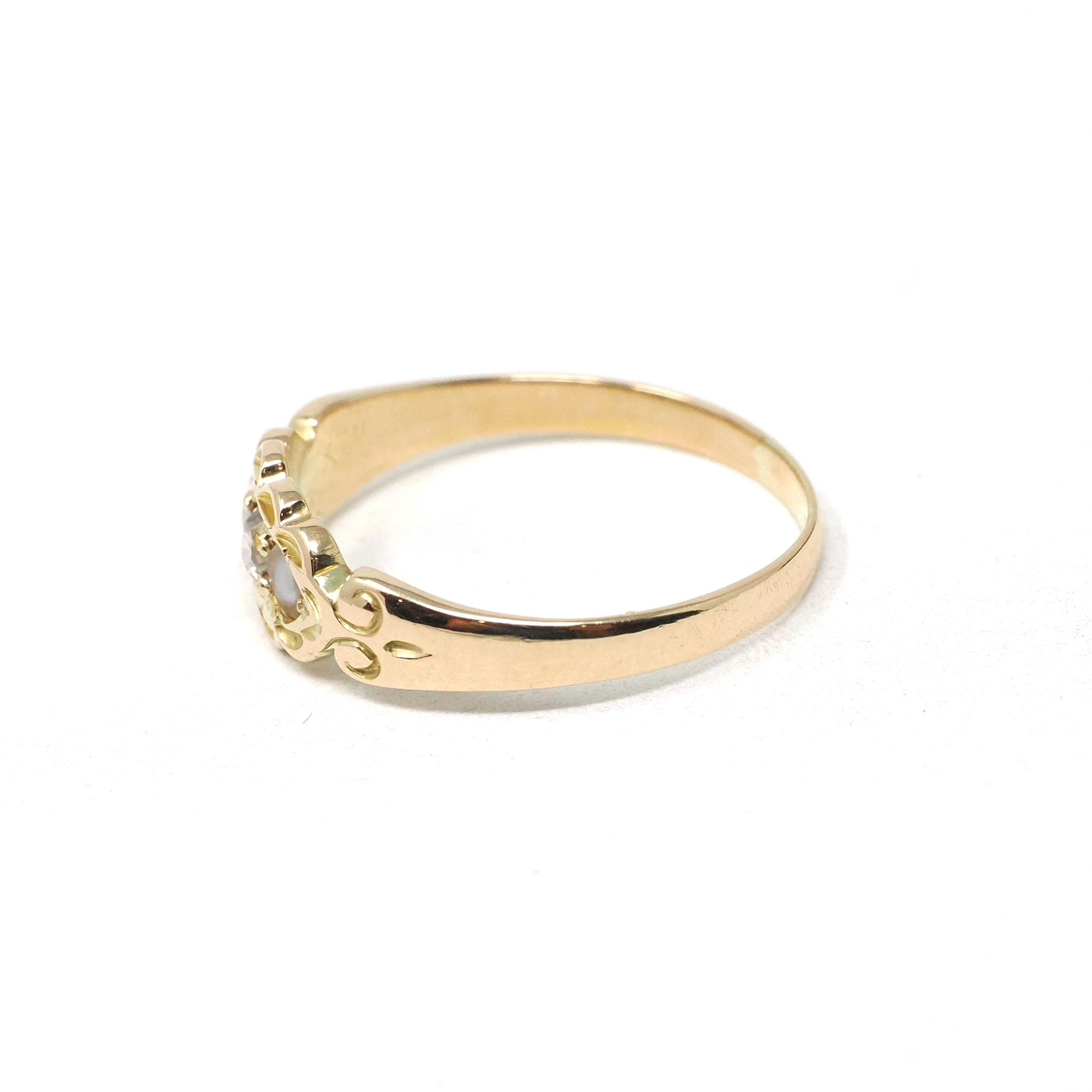 Diamond & Pearl Ring - Art Deco 15k Yellow Gold .09 CT Old Mine Cut - Hallmarked 1935 Birmingham England Size 6 3/4 Fine Statement Jewelry