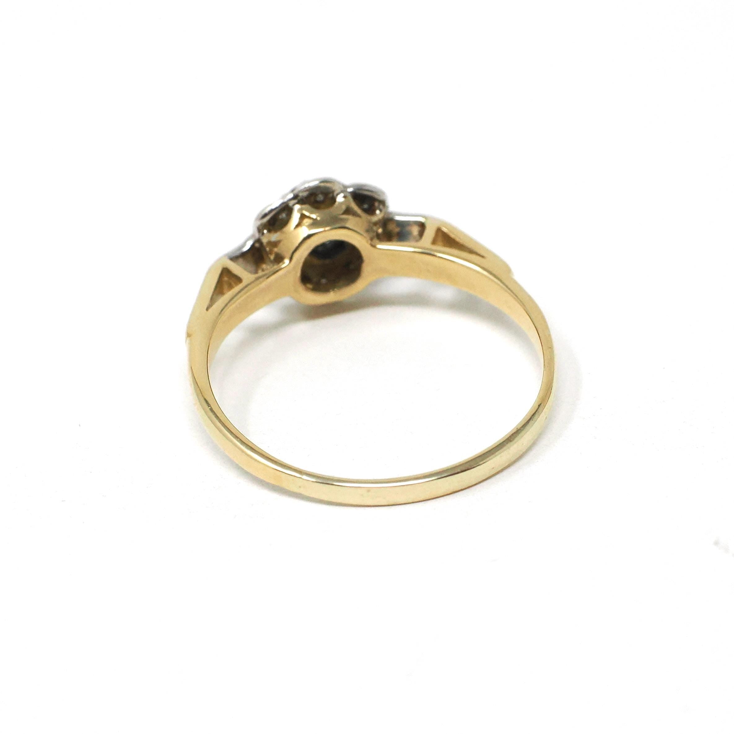 Sapphire & Diamond Ring - Retro Era 18k Yellow And White Gold Natural Gemstone Halo - Circa 1960s Size 7 1/4 Engagement Fine Bridal Jewelry