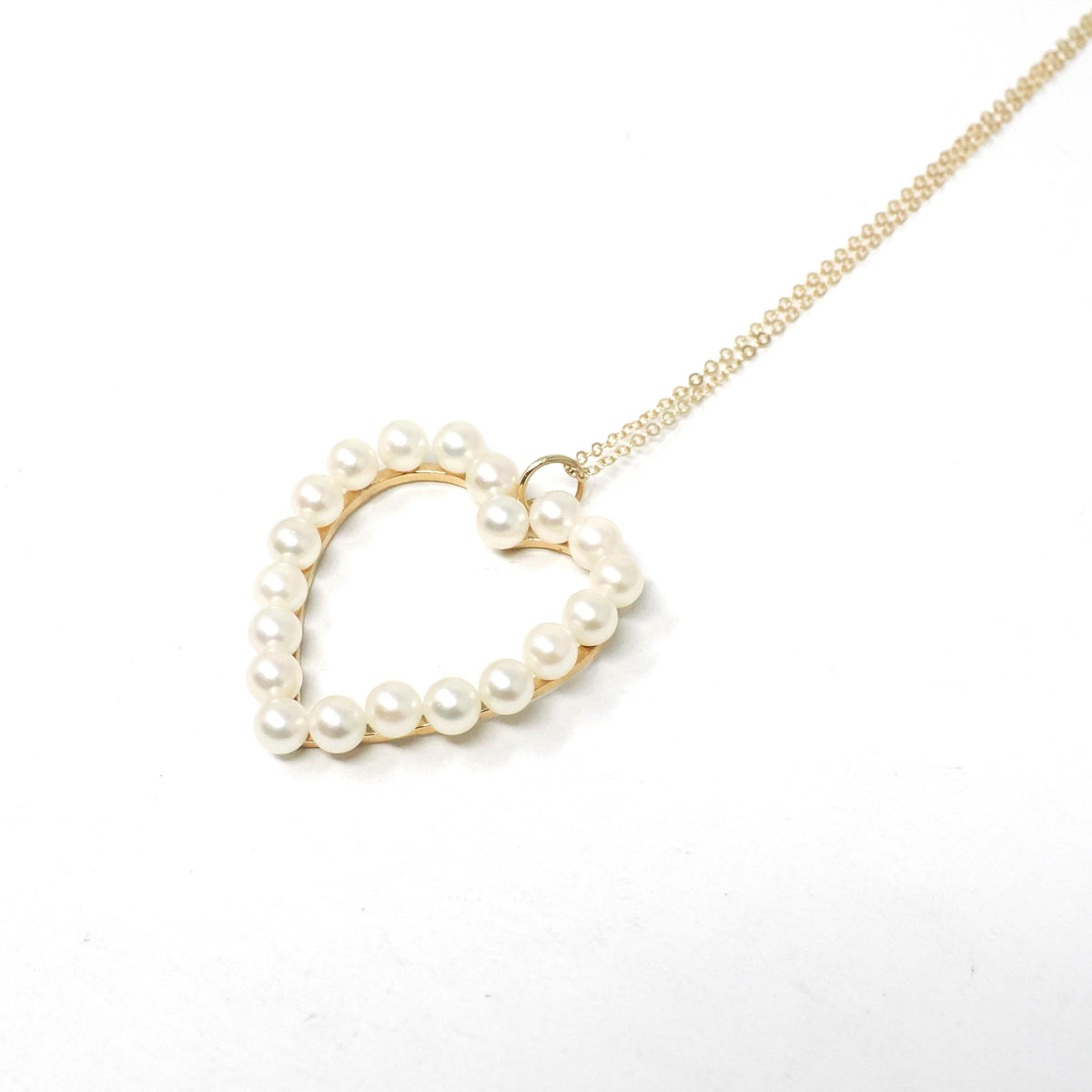 Vintage Heart Necklace - Retro Era 14k Yellow Gold White Cultured Pearl Gemstones Halo Pendant Charm - Circa 1960s Love Fine 60s Jewelry