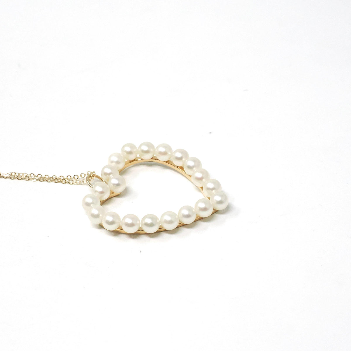 Vintage Heart Necklace - Retro Era 14k Yellow Gold White Cultured Pearl Gemstones Halo Pendant Charm - Circa 1960s Love Fine 60s Jewelry