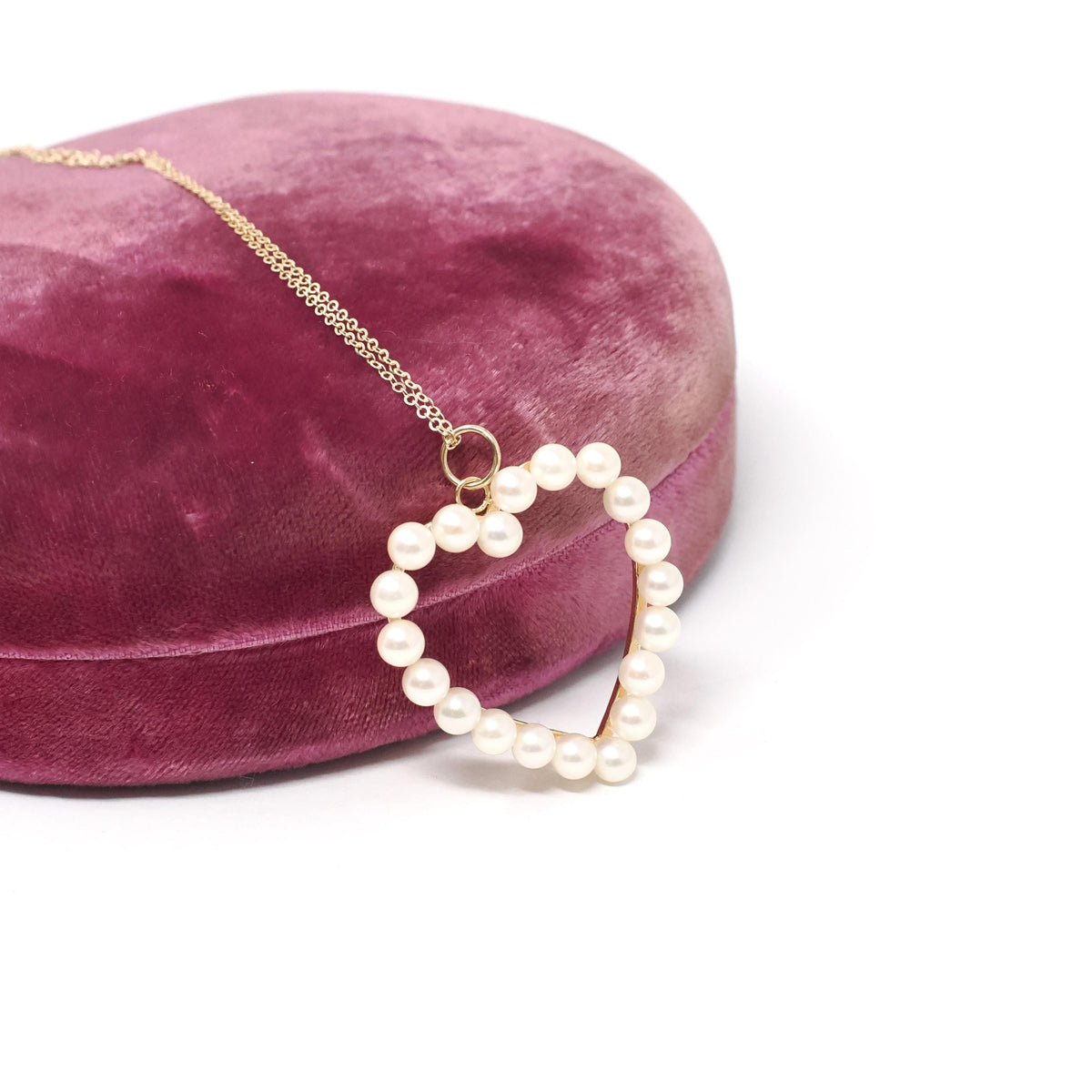 Vintage Heart Necklace - Retro Era 14k Yellow Gold White Cultured Pearl Gemstones Halo Pendant Charm - Circa 1960s Love Fine 60s Jewelry