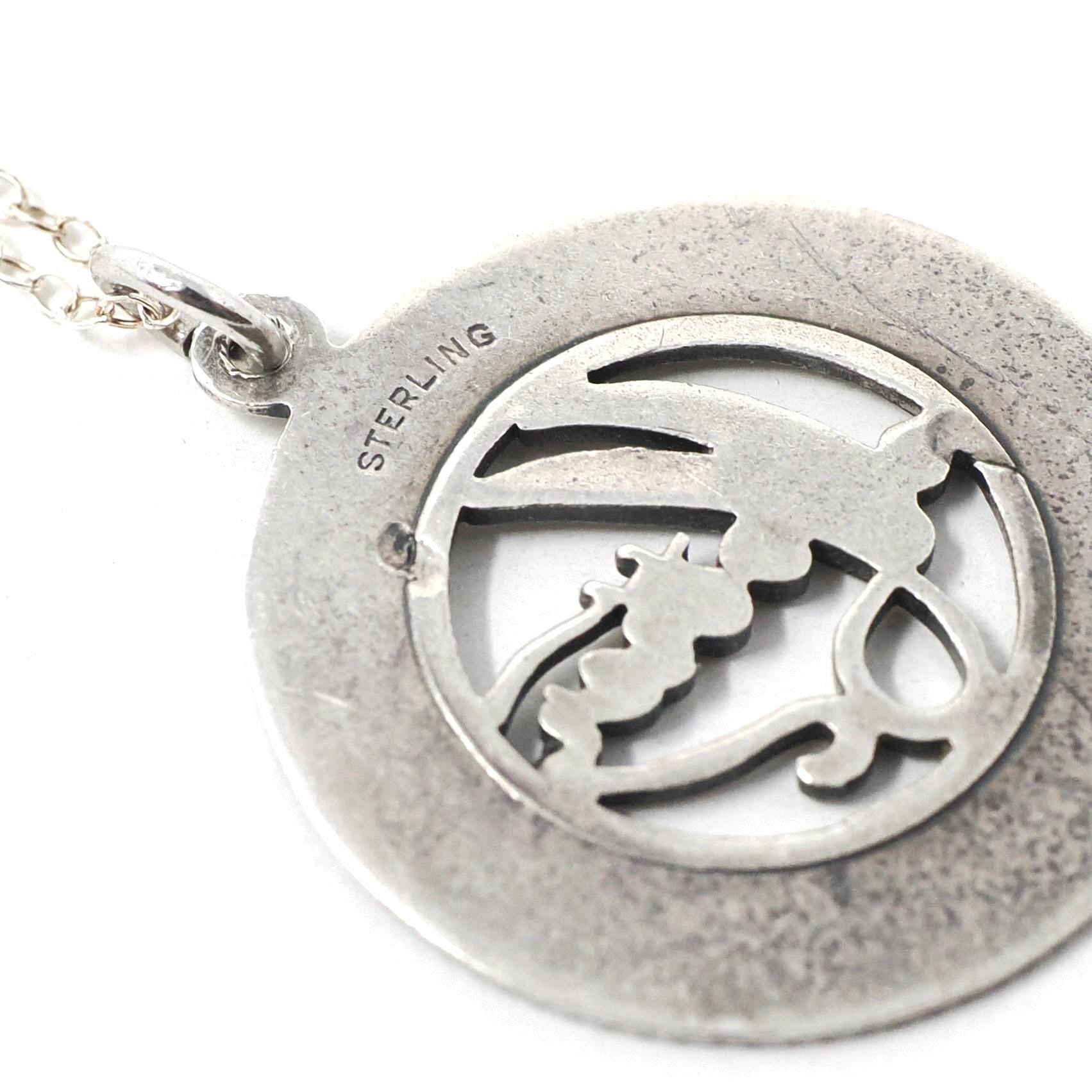 Vintage Mother Necklace - Retro Sterling Silver Round Medallion Charm Pendant - Circa 1970s Era Mom Love Token Mothers Day Gift Jewelry