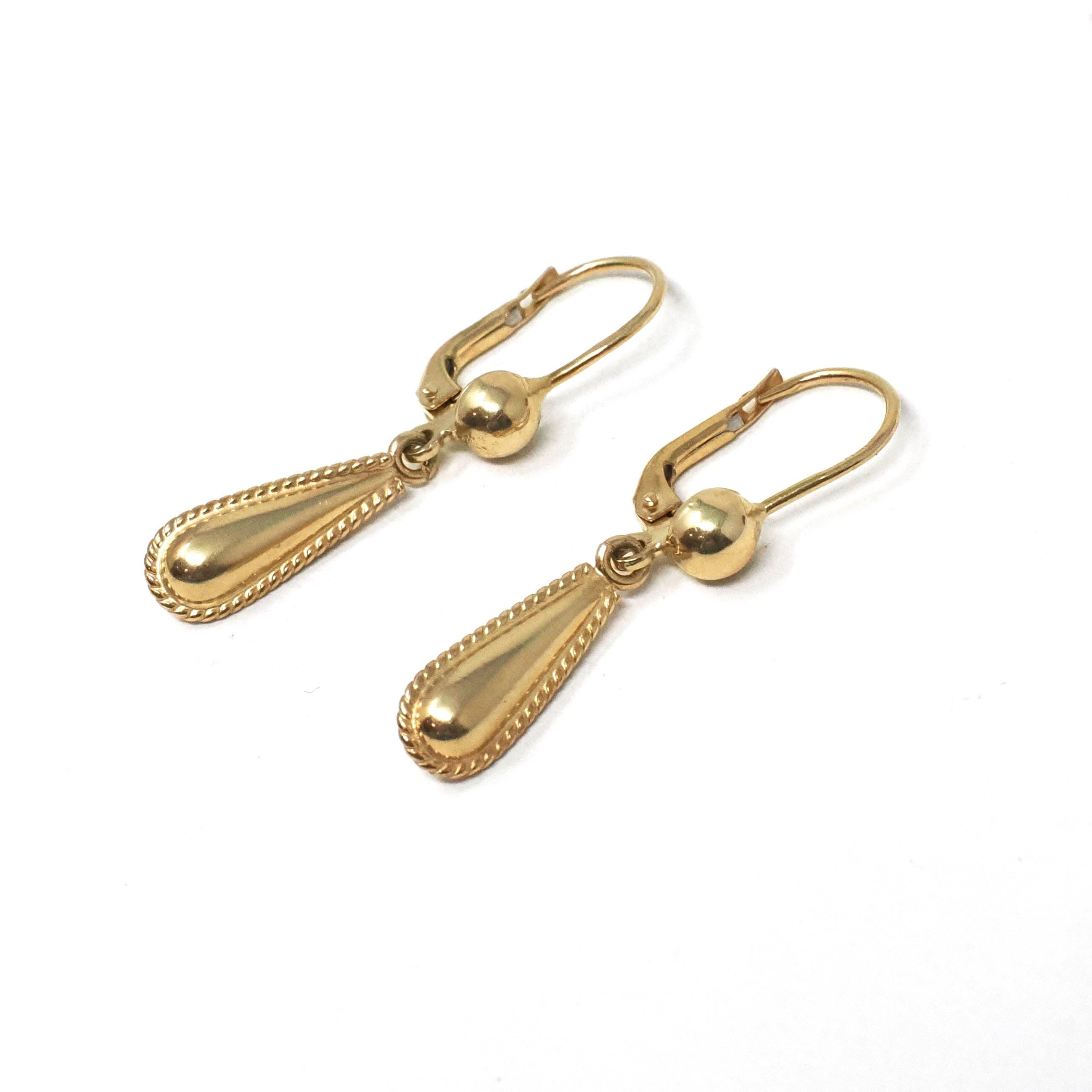 Estate Teardrop Earrings - Modern 14k Yellow Gold Lever Back Dangle Charms - Circa 1990s Era Minimalist Hollow Fine Statement Jewelry