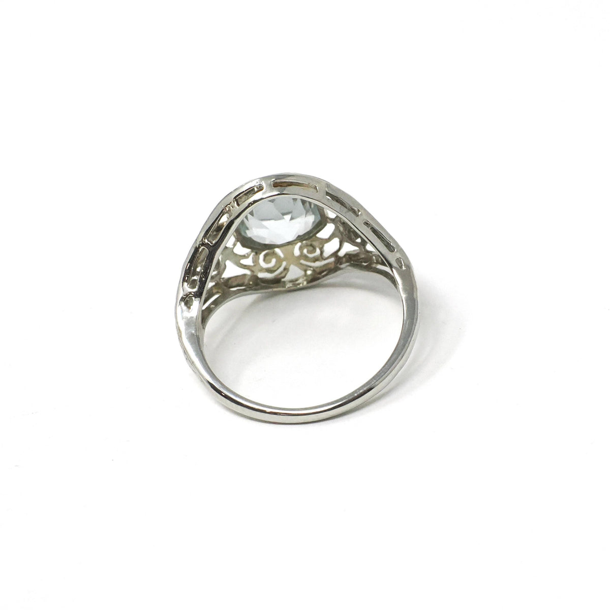 Art Deco Aquamarine Ring - Vintage 18k White Gold Handmade Natural Blue Gemstone - Circa 1930s Era Size 4 1/4 Filigree Diamond Fine Jewelry