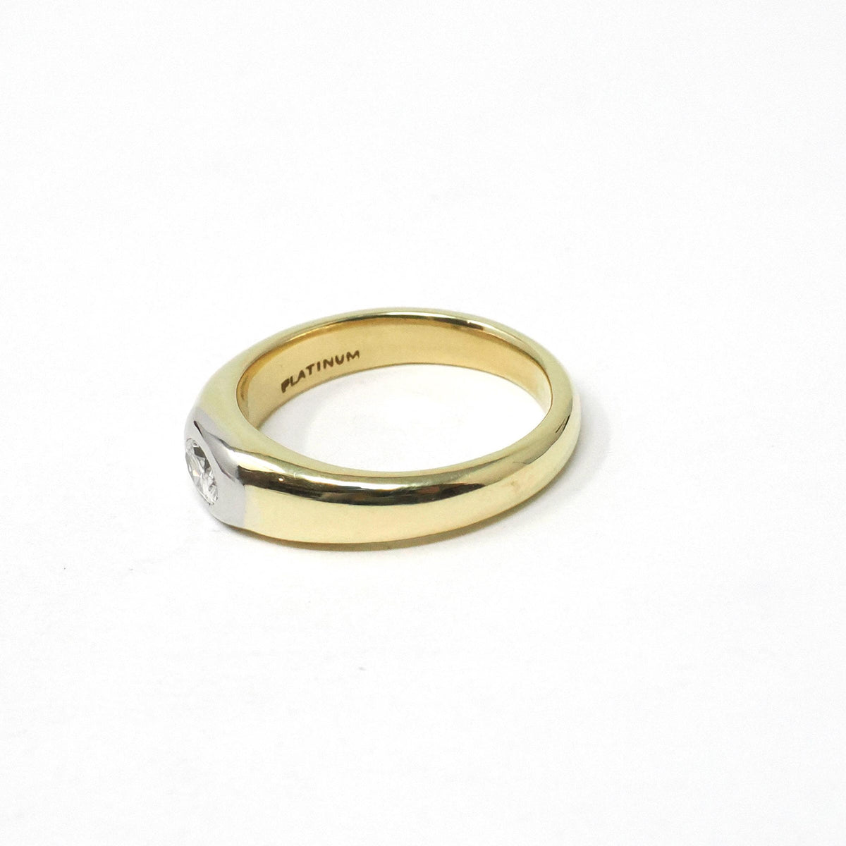 Flush Set Diamond Ring - Modern 18k Yellow Gold Platinum Two Tone .26 CT Natural Oval Unisex Engagement - Estate Size 6 Bridal Fine Jewelry