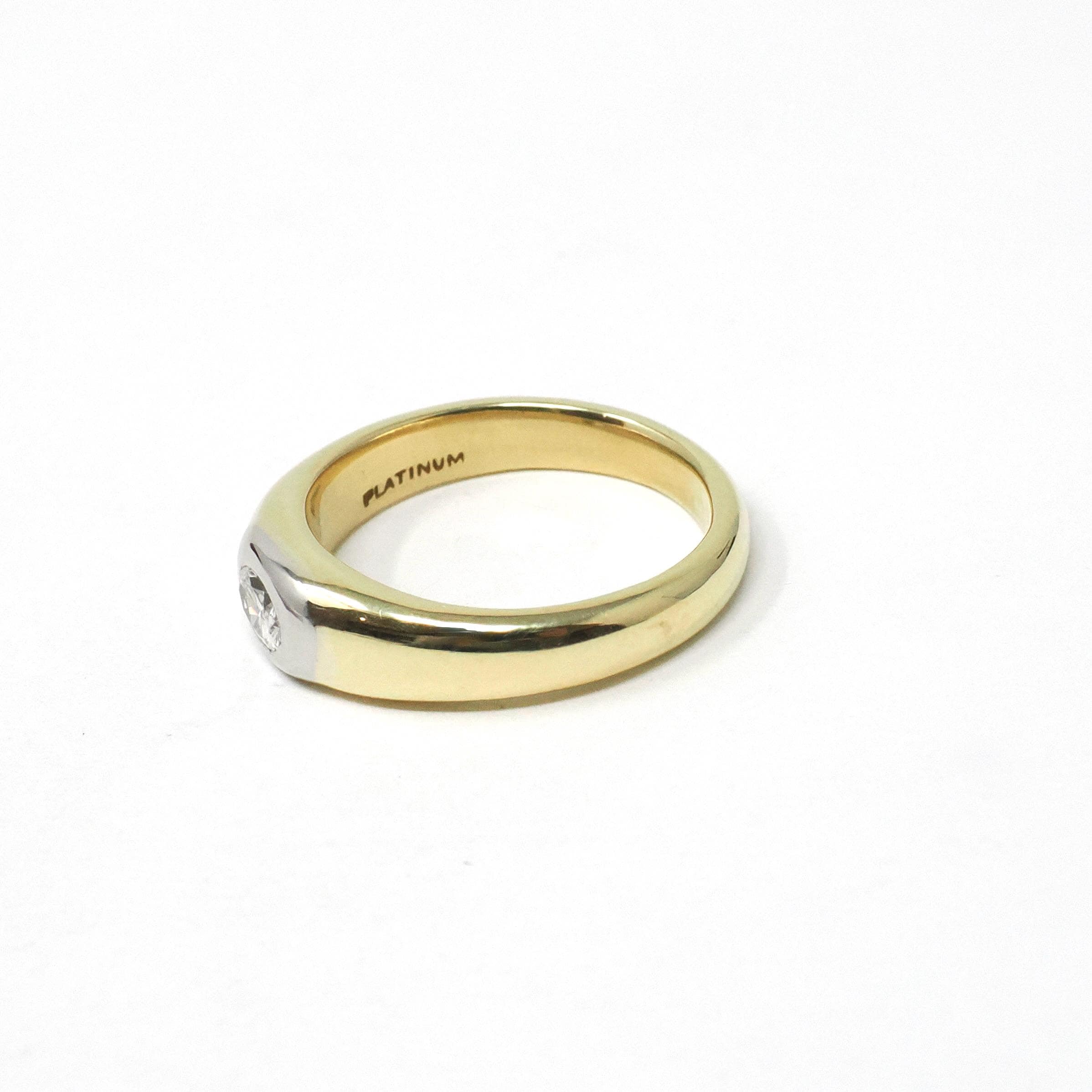 Gypsy Set Diamond Ring - Modern 18k Yellow Gold Platinum Two Tone .26 CT Natural Oval Unisex Engagement - Estate Size 6 Bridal Fine Jewelry