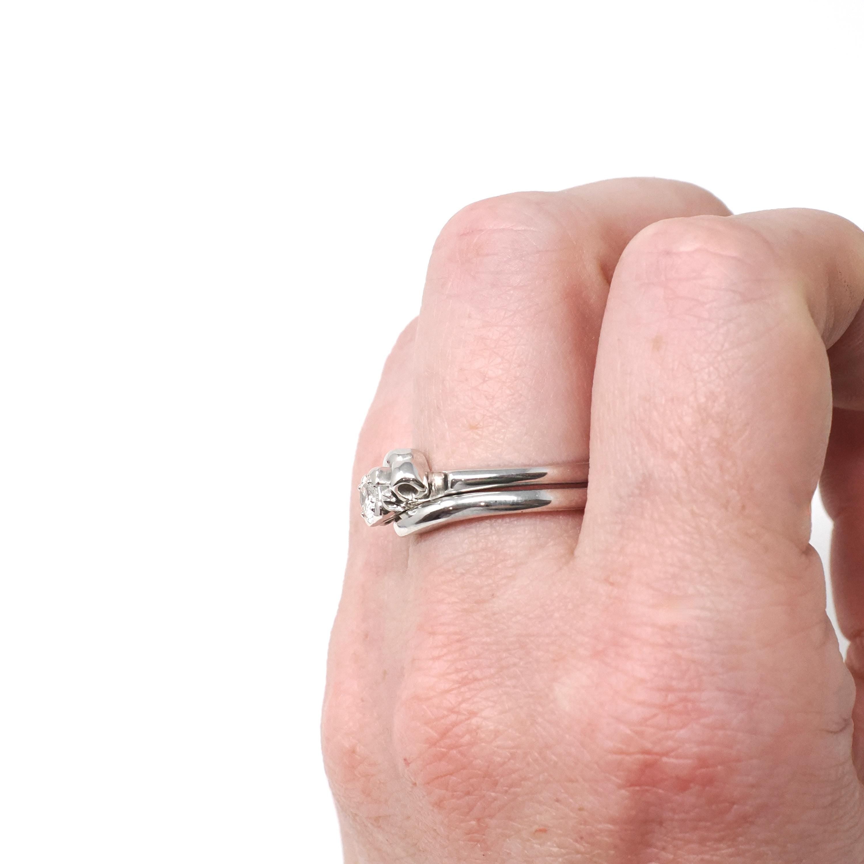Vintage Wedding Ring Set - Mid Century 14k White Gold Illusion Diamond Engagement & Wedding Band - Circa 1950s Era Size 6 1/2 Fine Jewelry