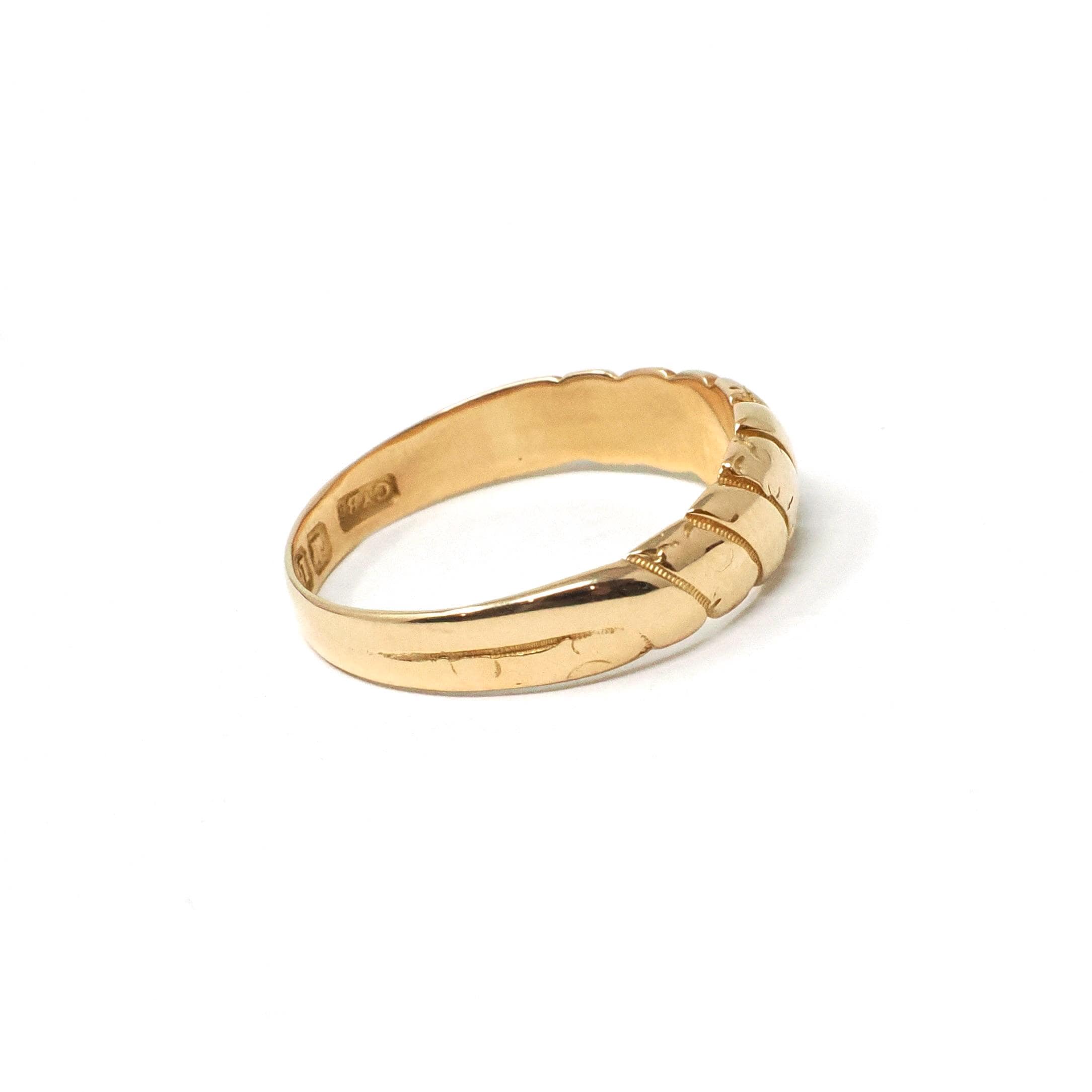 Antique Victorian Ring - Vintage 18k Yellow Gold Croissant Shrimp Style Wedding Ring - Hallmarked 1894 Era Size 8 Men's Unisex Fine Jewelry
