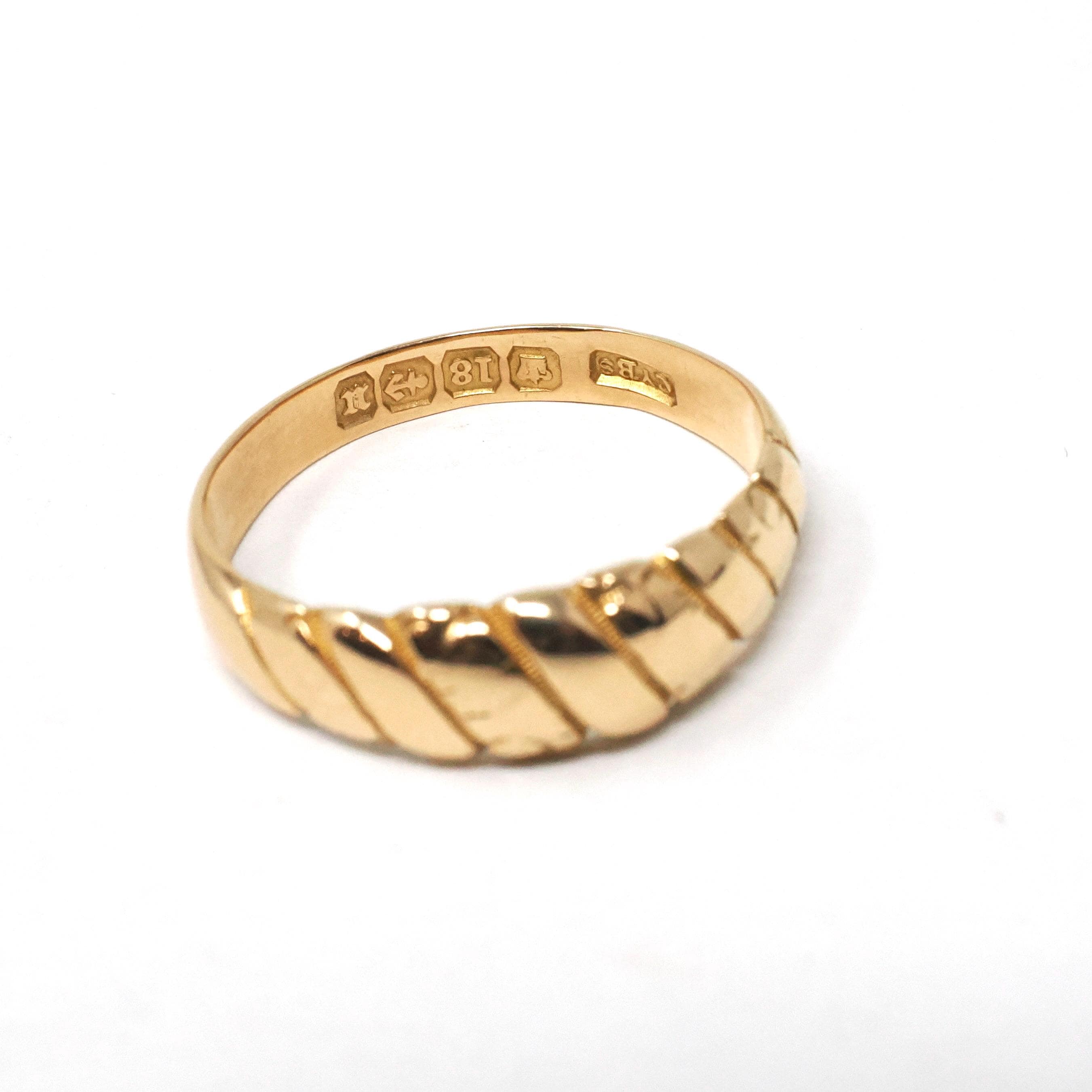Antique Victorian Ring - Vintage 18k Yellow Gold Croissant Shrimp Style Wedding Ring - Hallmarked 1894 Era Size 8 Men's Unisex Fine Jewelry