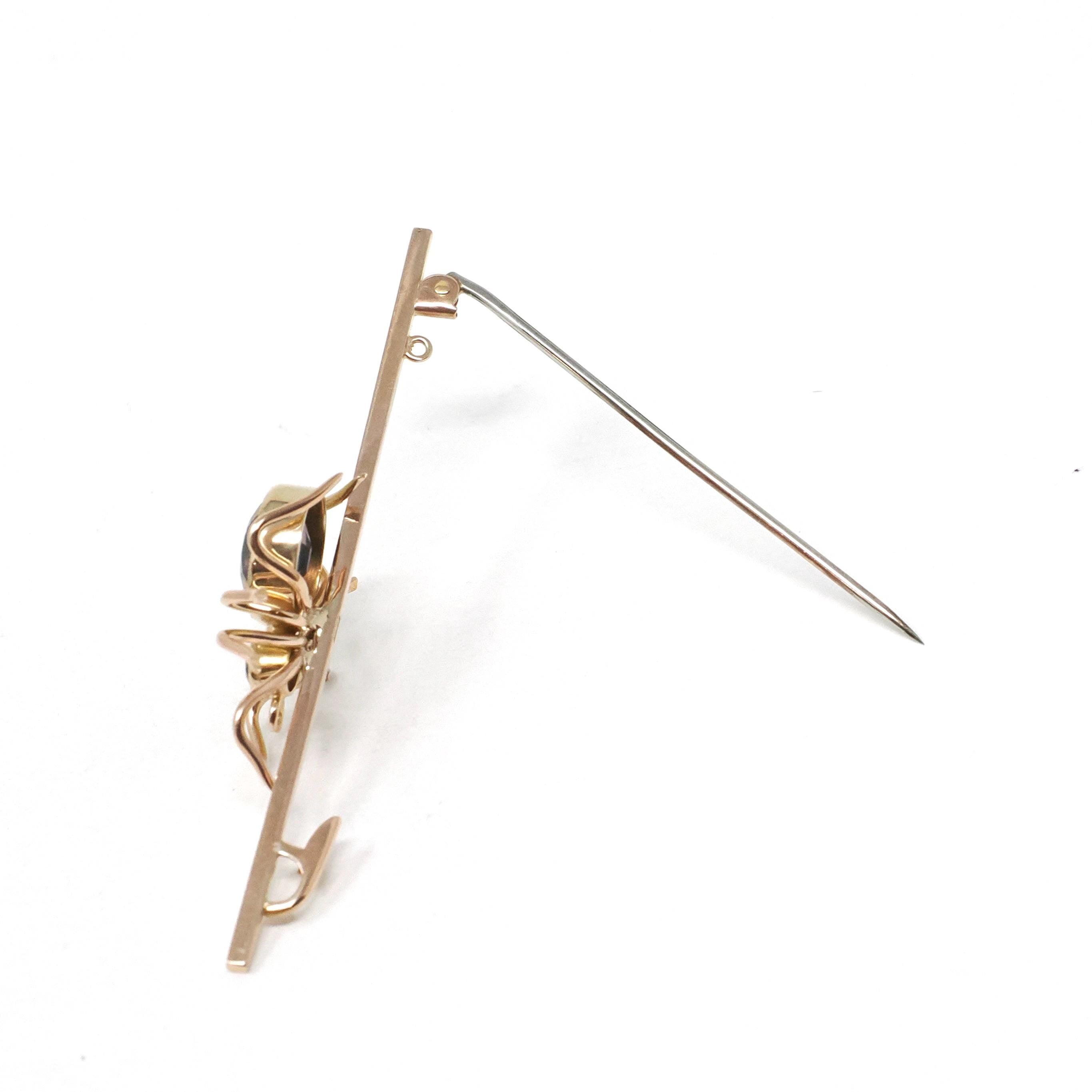 Antique Spider Brooch - Edwardian Era 9k Yellow Gold Simulated Purple Amethyst Glass Stones - Circa 1900s Arachnid Pin Fine Insect Accessory