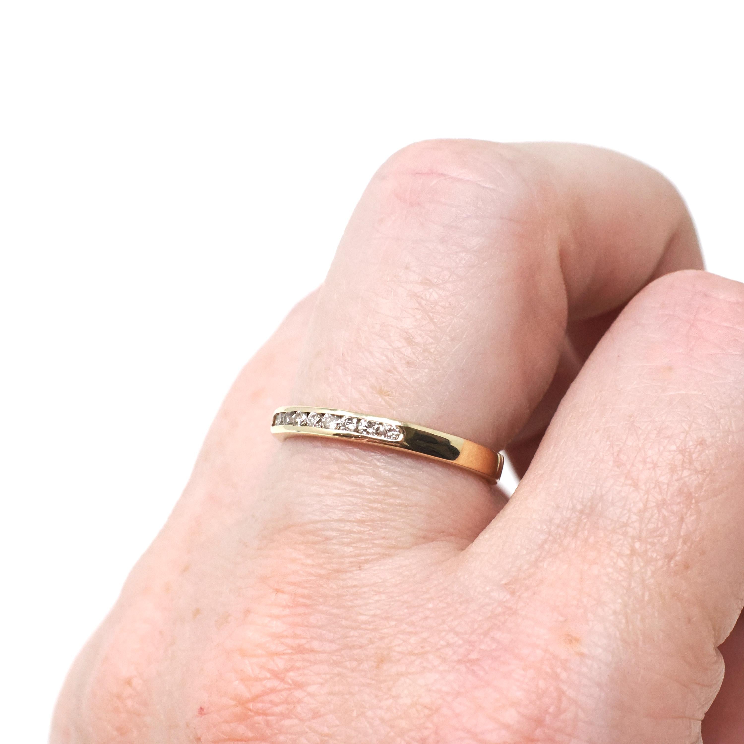 Diamond Wedding Band - Estate 14k Yellow Gold Channel Set .18 CTW 2.3 MM Ring - Circa 2000s Era Size 5 3/4 Stacking Bridal Fine Jewelry