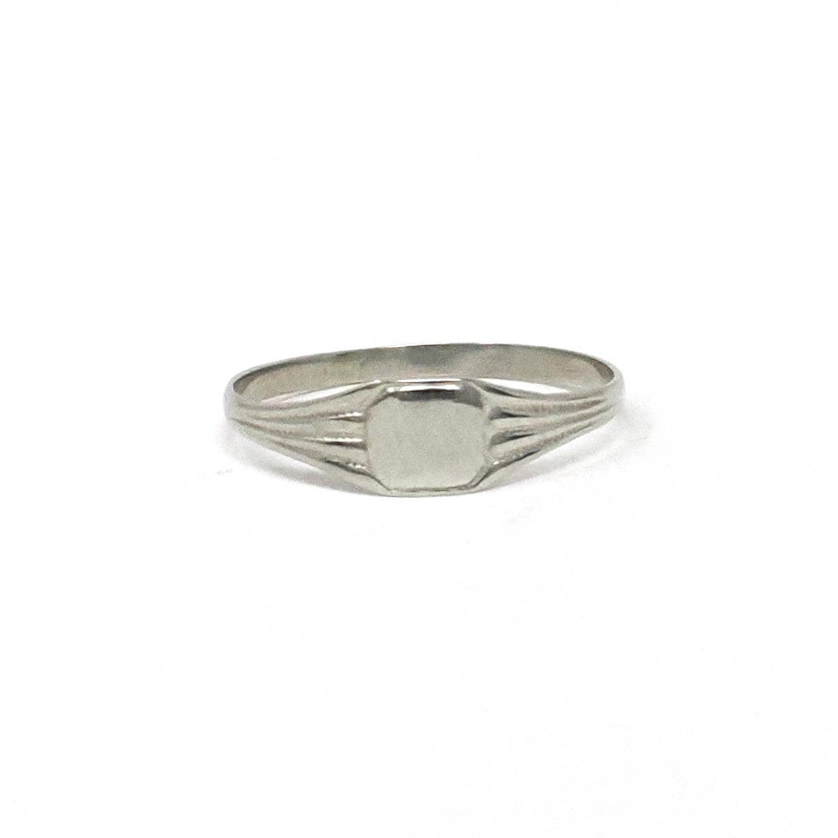 Baby Signet Ring - Art Deco 10k White Gold Blank Customizable Midi Band - Antique Circa 1920s Era Size 2 Personalize Fine Statement Jewelry