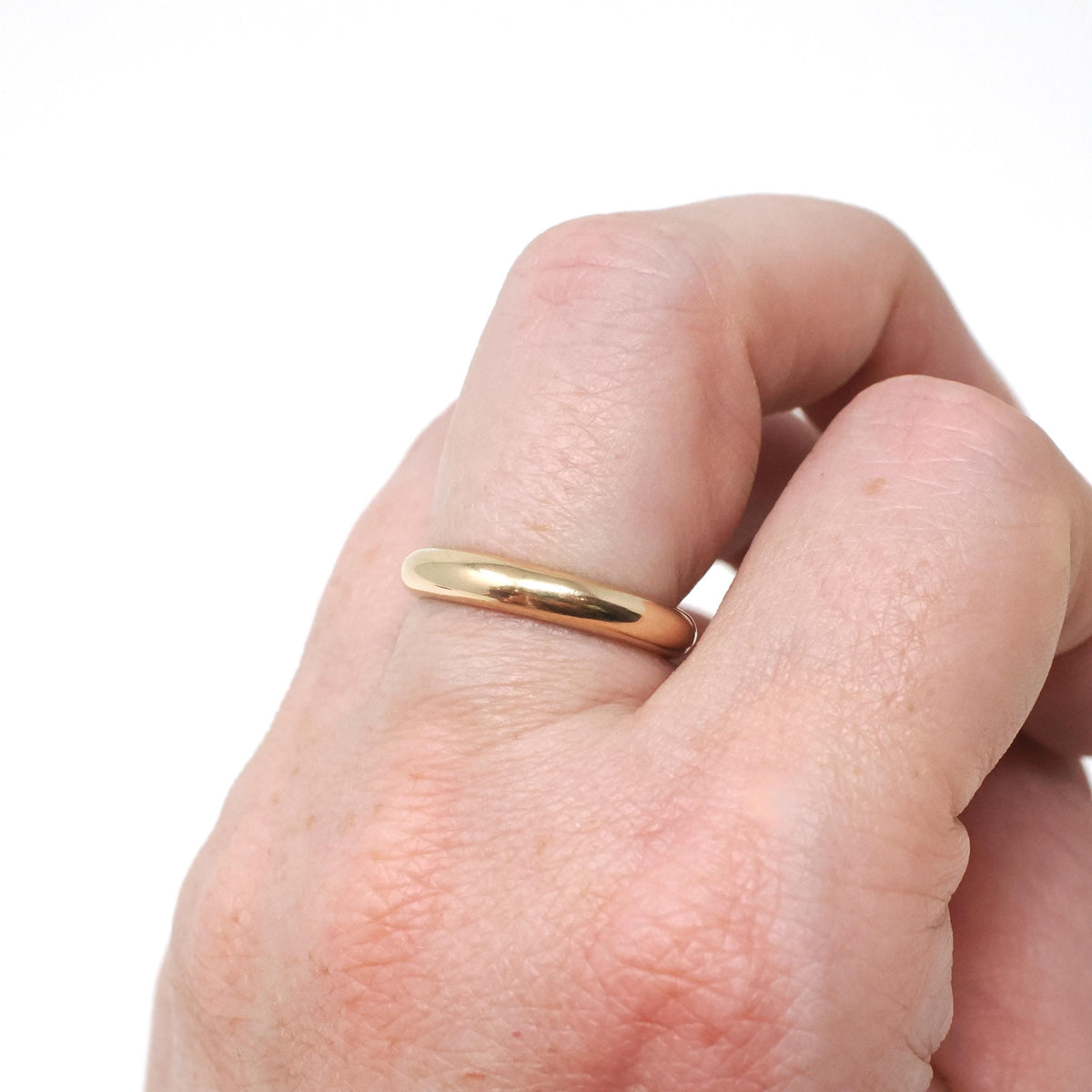 Vintage Wedding Band - Retro 9k Yellow Gold Unadorned Plain Stacking Half Round 3.4 MM Ring - Circa 1960s Era Size 5 1/2 Fine Bridal Jewelry