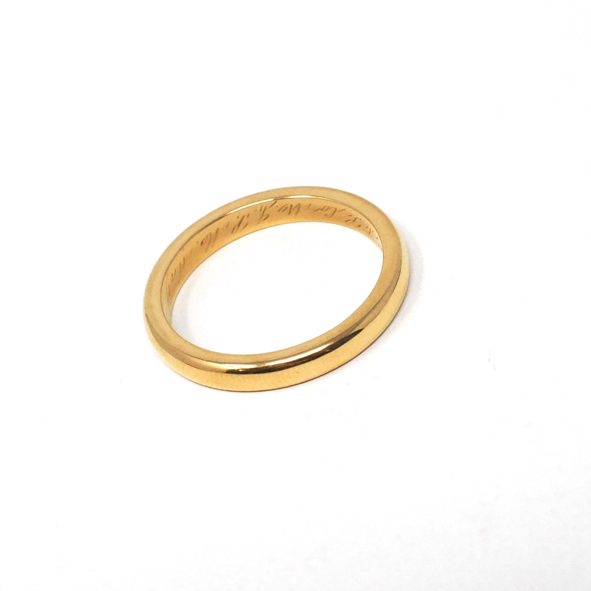 Edwardian Era Ring - Antique 22k Yellow Gold Unadorned 2.6MM Wedding Band - Dated May-31-1905 Size 6 Half Round Engraved Fine Bridal Jewelry