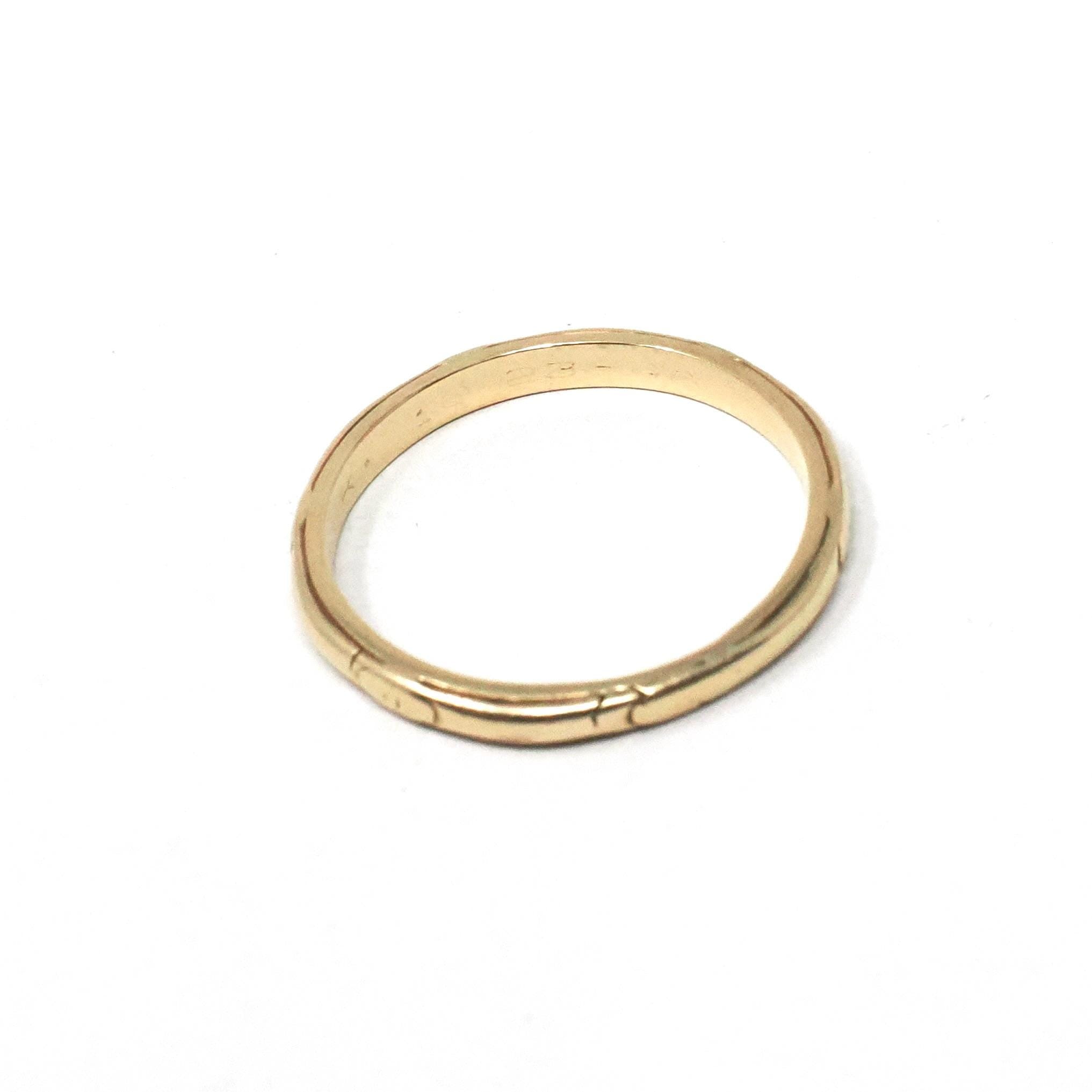 Vintage Wedding Band - Mid Century 14k Yellow Gold Milgrain Stacking Ring - Dated 1948 Size 6 3/4 Art Carved JR Wood Unisex Fine 40s Jewelry