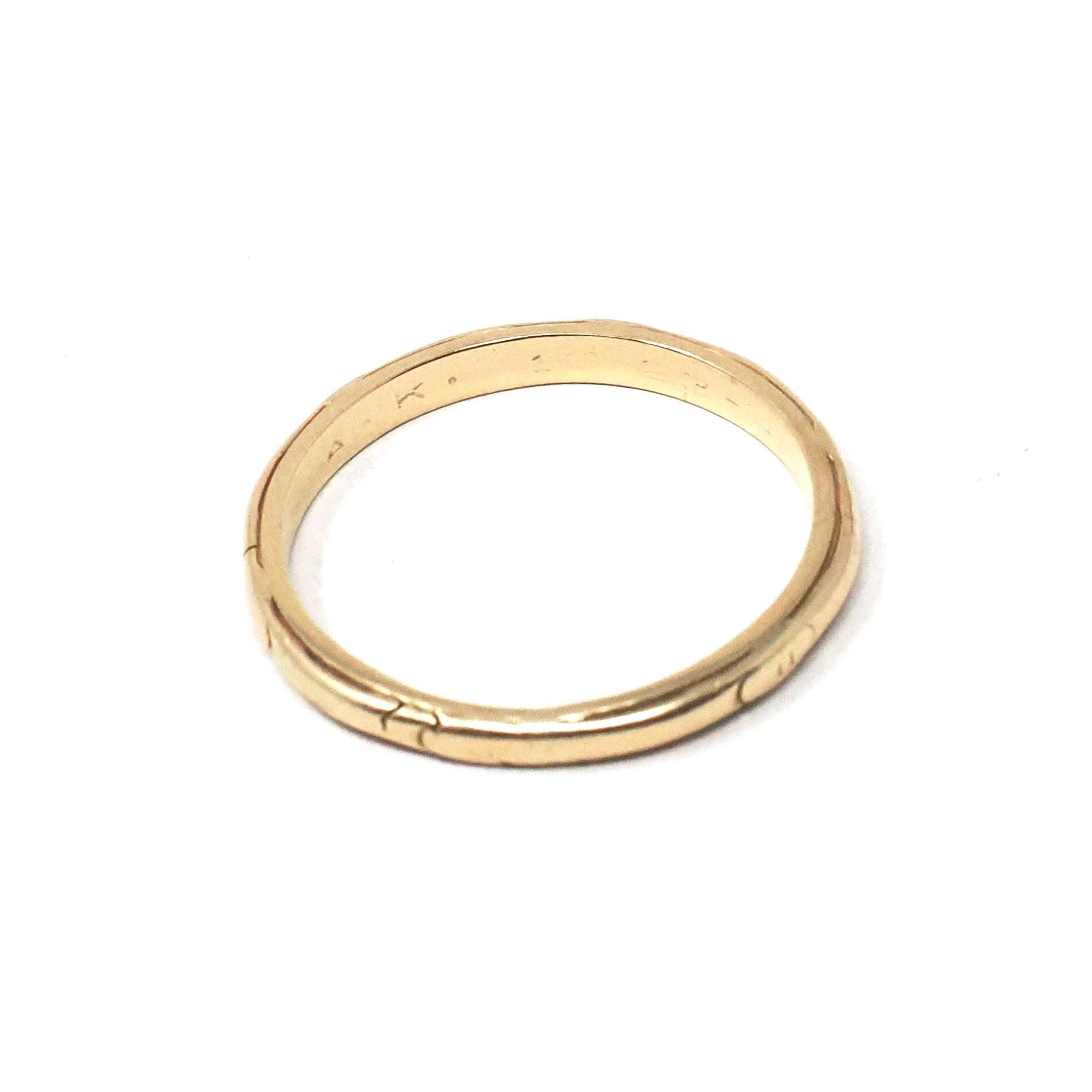 Vintage Wedding Band - Mid Century 14k Yellow Gold Milgrain Stacking Ring - Dated 1948 Size 6 3/4 Art Carved JR Wood Unisex Fine 40s Jewelry