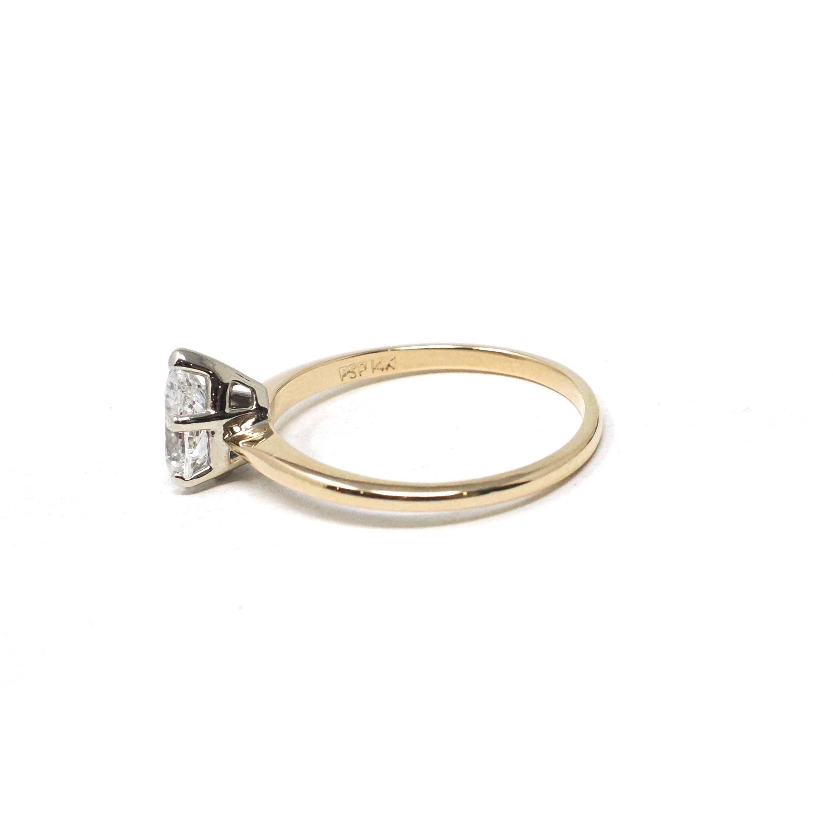 Diamond Engagement Ring - Estate 14k Yellow & White Gold 1.06 CT Pear Brilliant Cut Solitaire - Modern Size 8.5 Fine Two Tone Bridal Jewelry