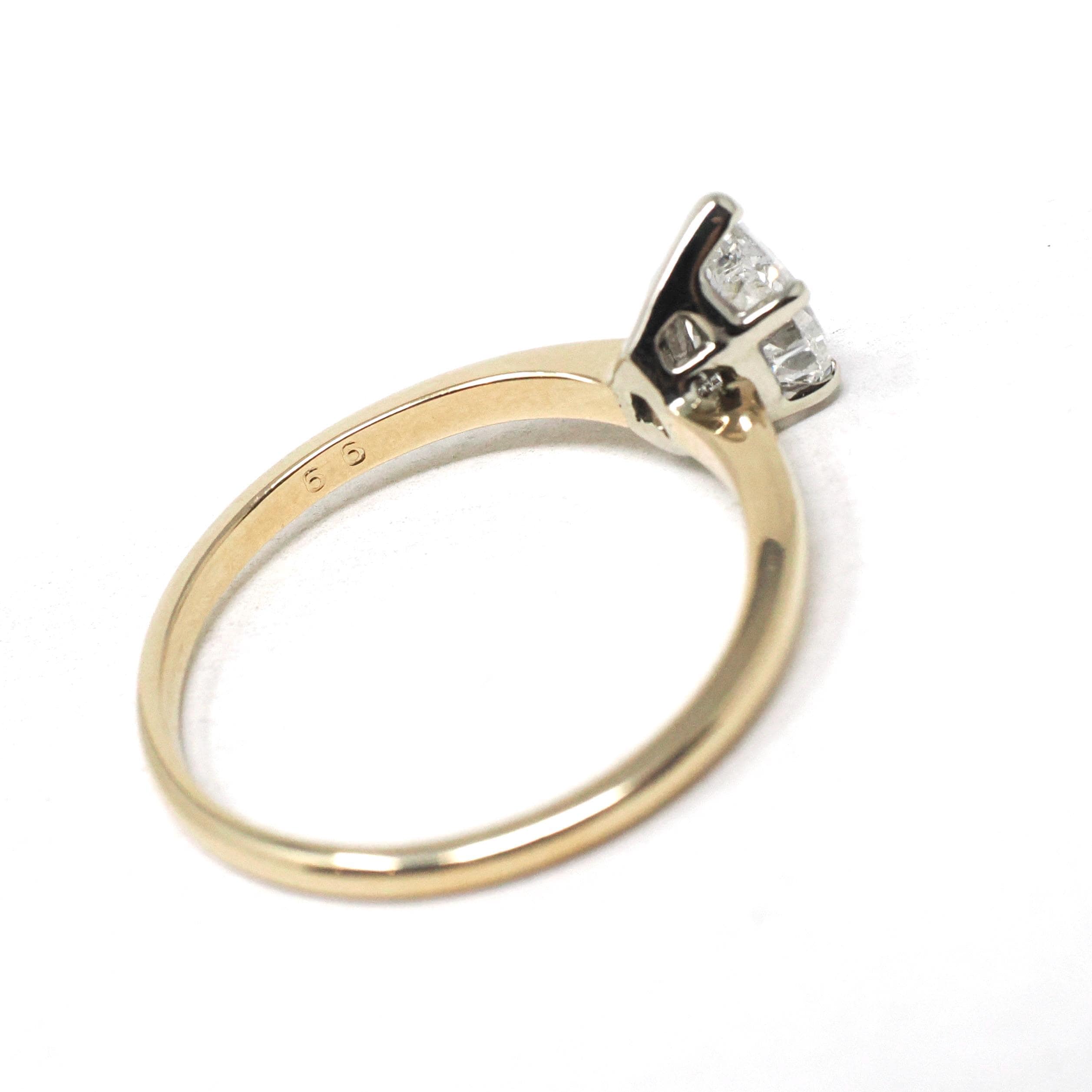 Diamond Engagement Ring - Estate 14k Yellow & White Gold 1.06 CT Pear Brilliant Cut Solitaire - Modern Size 8.5 Fine Two Tone Bridal Jewelry