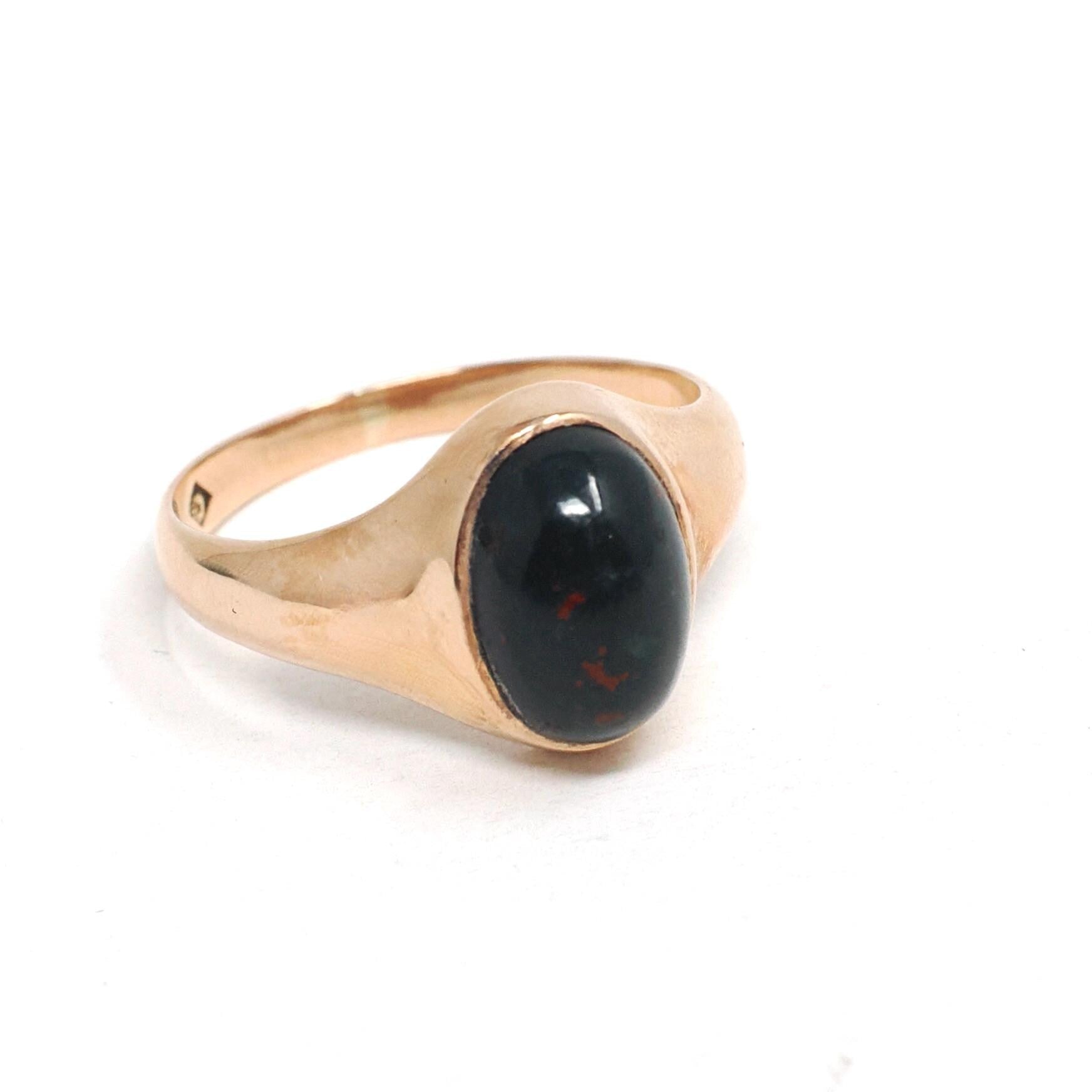 Antique Bloodstone Ring - Edwardian 10k Rose Gold Dark Green Red Oval Cabochon Gem - Dated 1916 Size 5 1/4 Heliotrope Fine Statement Jewelry